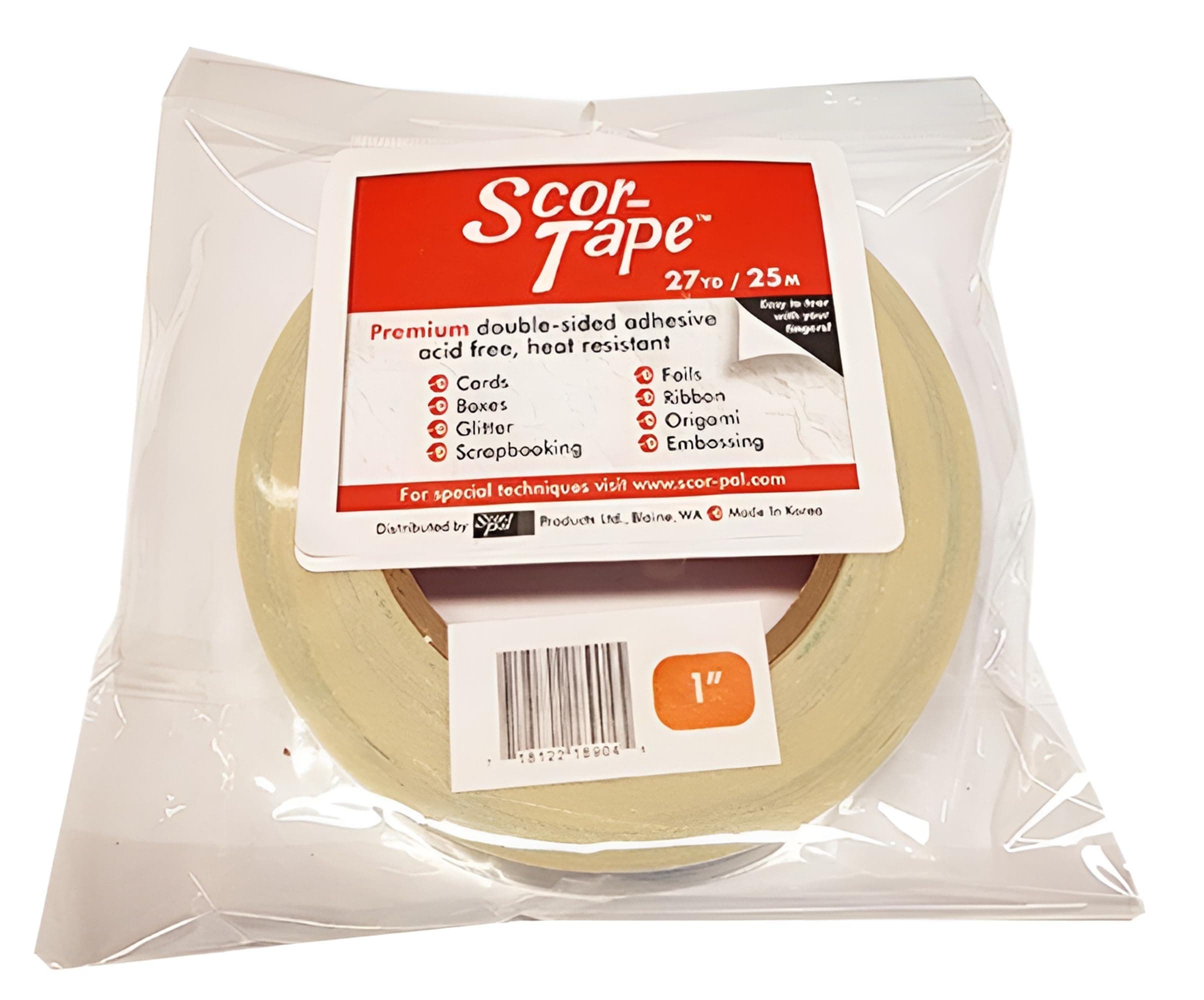 Scor-Tape 1" Double-Sided Adhesive Tape | 27 Yards | Acid-Free, Ultra-Thin | Perfect for Card Making, Scrapbooking & Paper Crafts | Single Roll