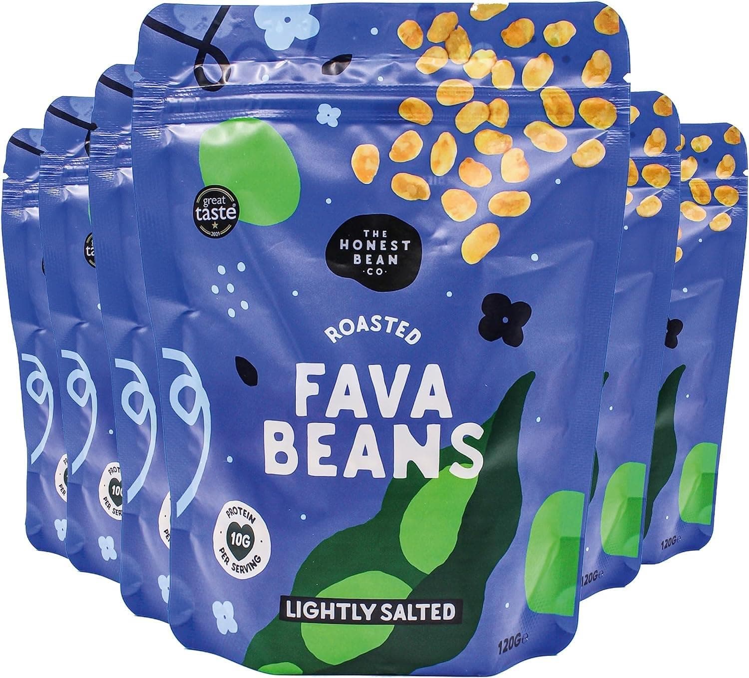 The Honest Bean Co Roasted Fava Bean Lightly Salted, High Protein Vegan Snack, 120 g Bag (Pack of 6)