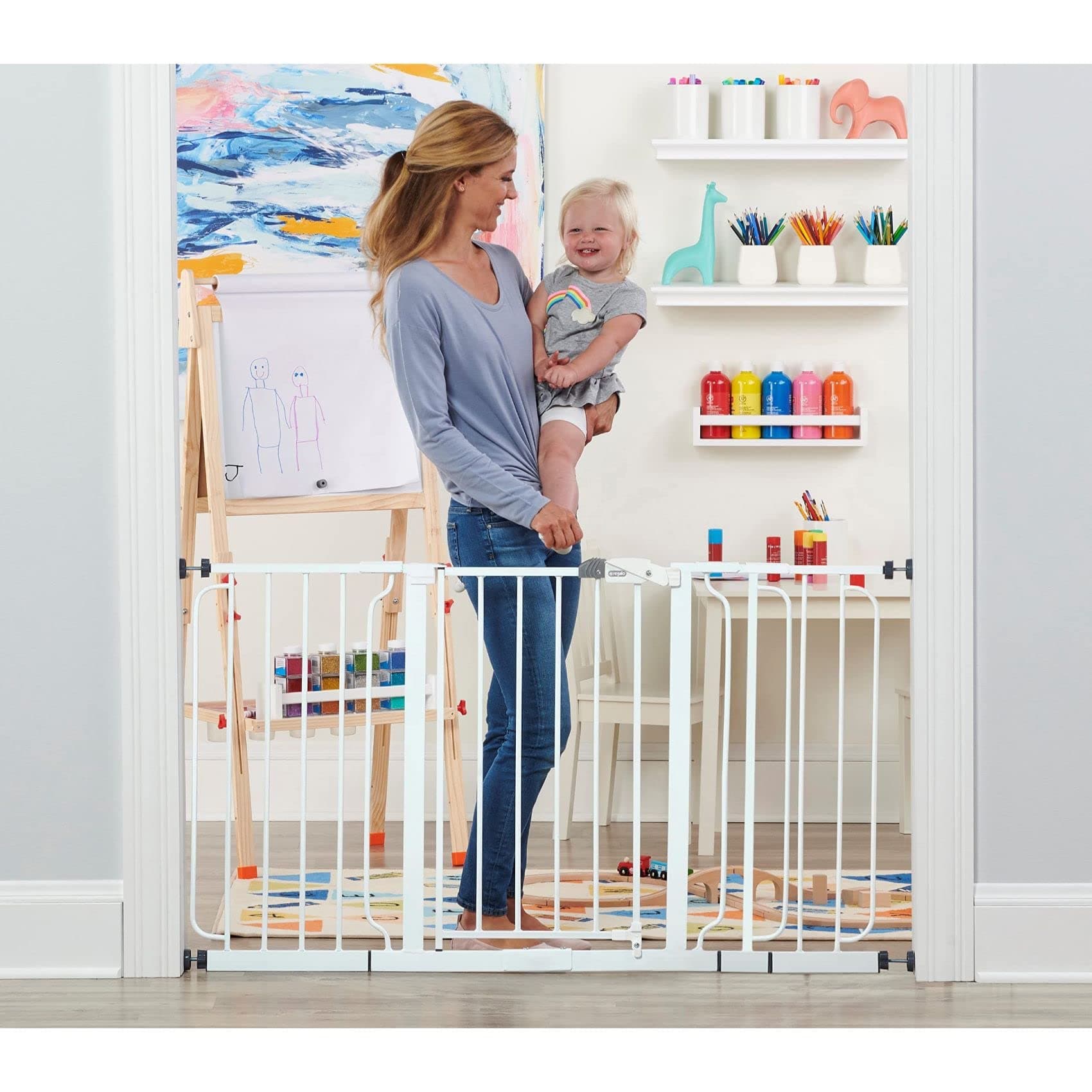 56-Inch Extra Wide Baby Gate for Doorways, Hallways & Bottom of Stairs, Pressure Mount for Babies, Toddlers & Pets, Tested & Safe, American Designed, White