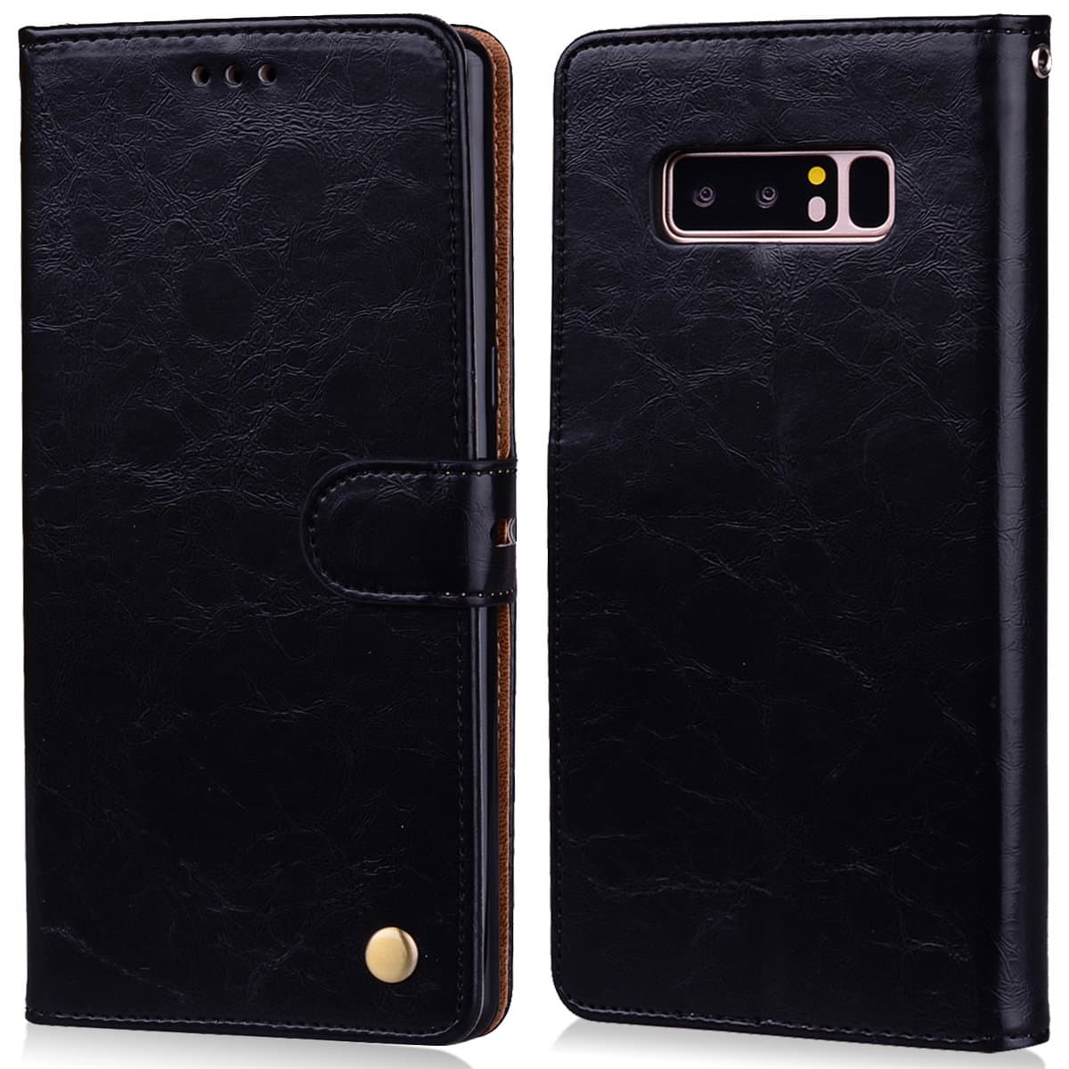 Samsung Galaxy Note 8 Cell Phone Protection Case Cover, with Card Slots, Money Sleeves, Magnetic Closure, Phone Support Stand Flip Wallet Case Cover, Luxury PU Leather Case, Black