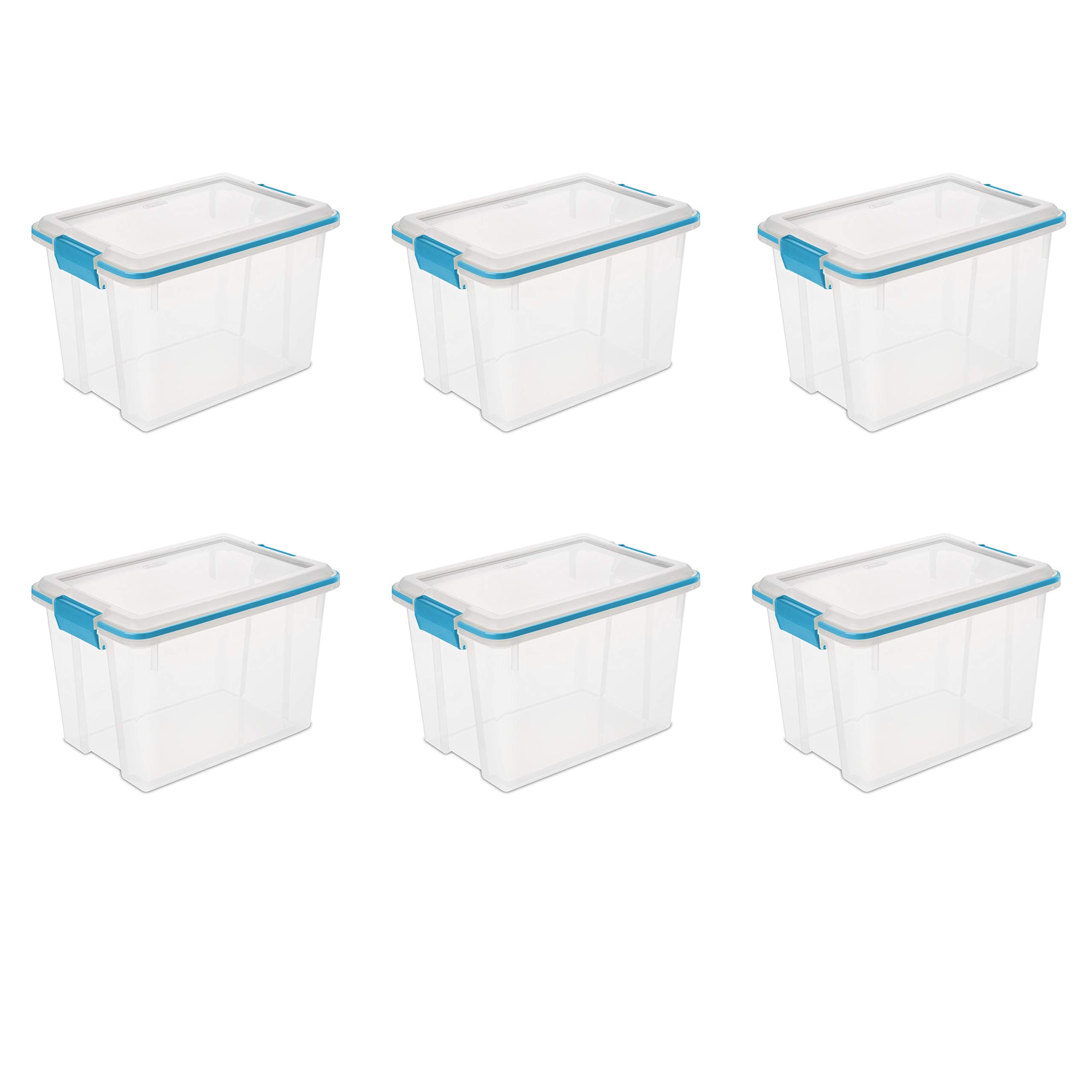 Sterilite 19324306 20 Quart/19 Liter Gasket Box, Clear with Blue Aquarium Latches and Gasket, 6-Pack