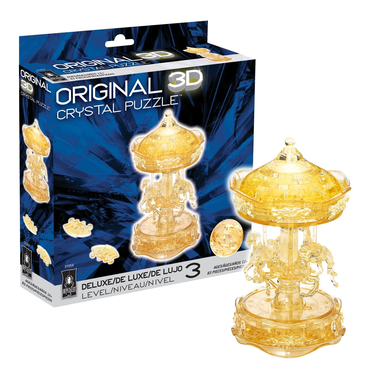 BePuzzled, Carousel Deluxe Original 3D Crystal Puzzle, Perfect for Puzzlers Ages 12 and Up, Challenging to Complete and Beautiful to Display, Collect Them All