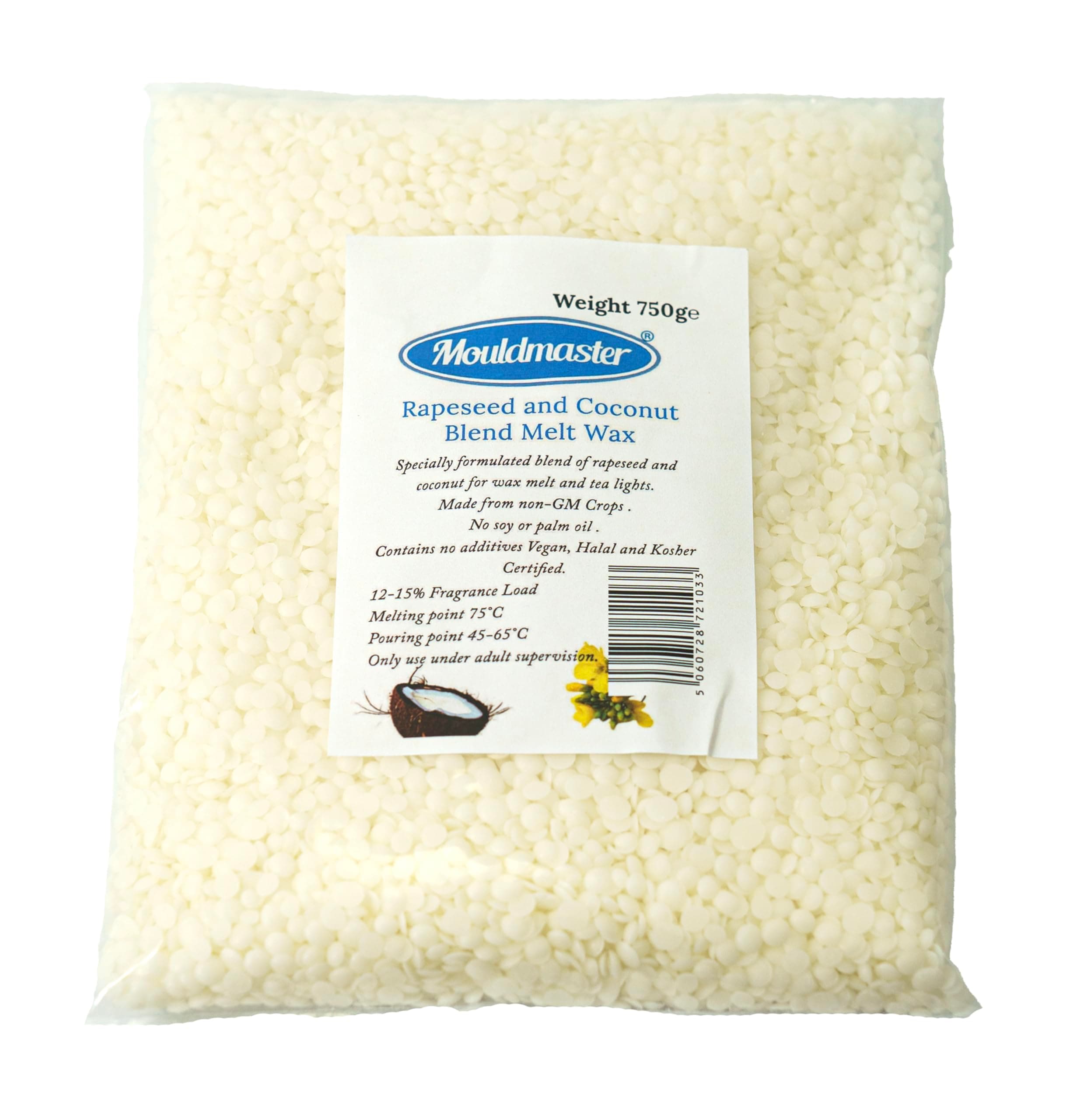 Mouldmaster Rapeseed and Coconut Blend Melt Wax, White, 750g