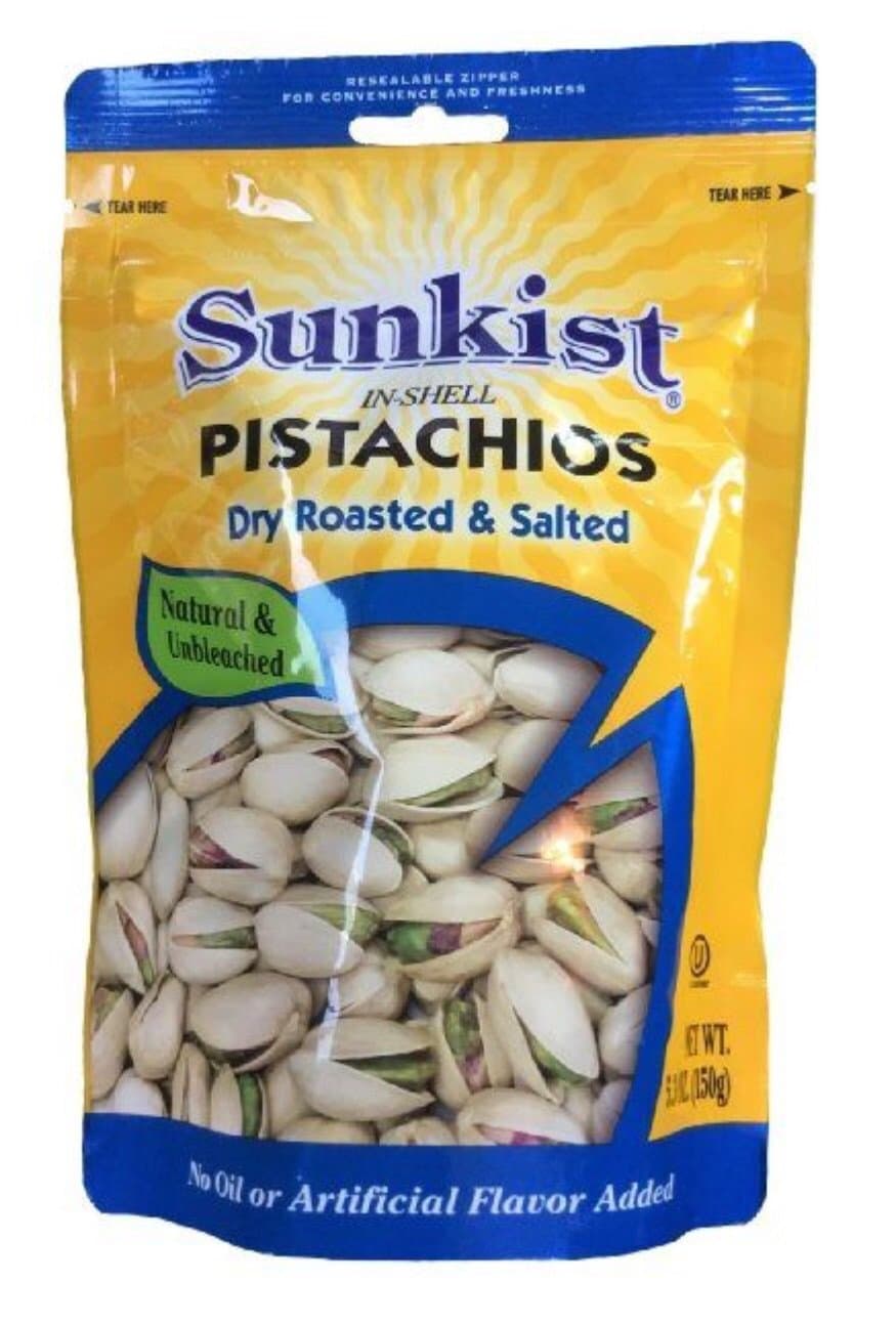 Dry Roasted & Salted Pistachios Snack, Sunkist, Ready to Eat, Net. Wt. 5.3 Oz. X 2 Packs
