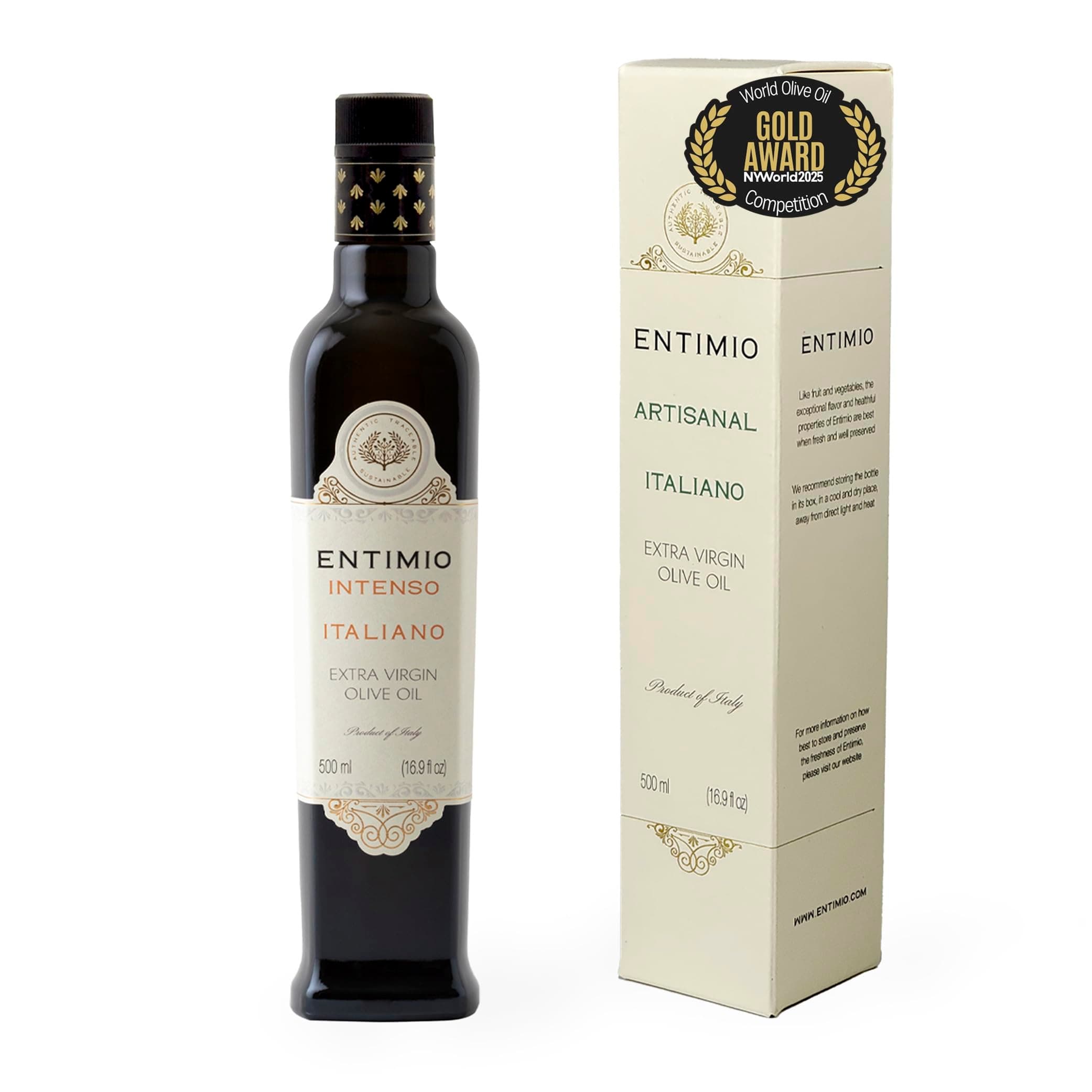Entimio Intenso Organic Italian Extra Virgin Olive Oil from Italy, 1,000+ mg/kg High in Polyphenols, 2025 Gold Winner, Puglia Early Harvest evoo, Cold Extracted, Lab Tested - 16.9 fl oz