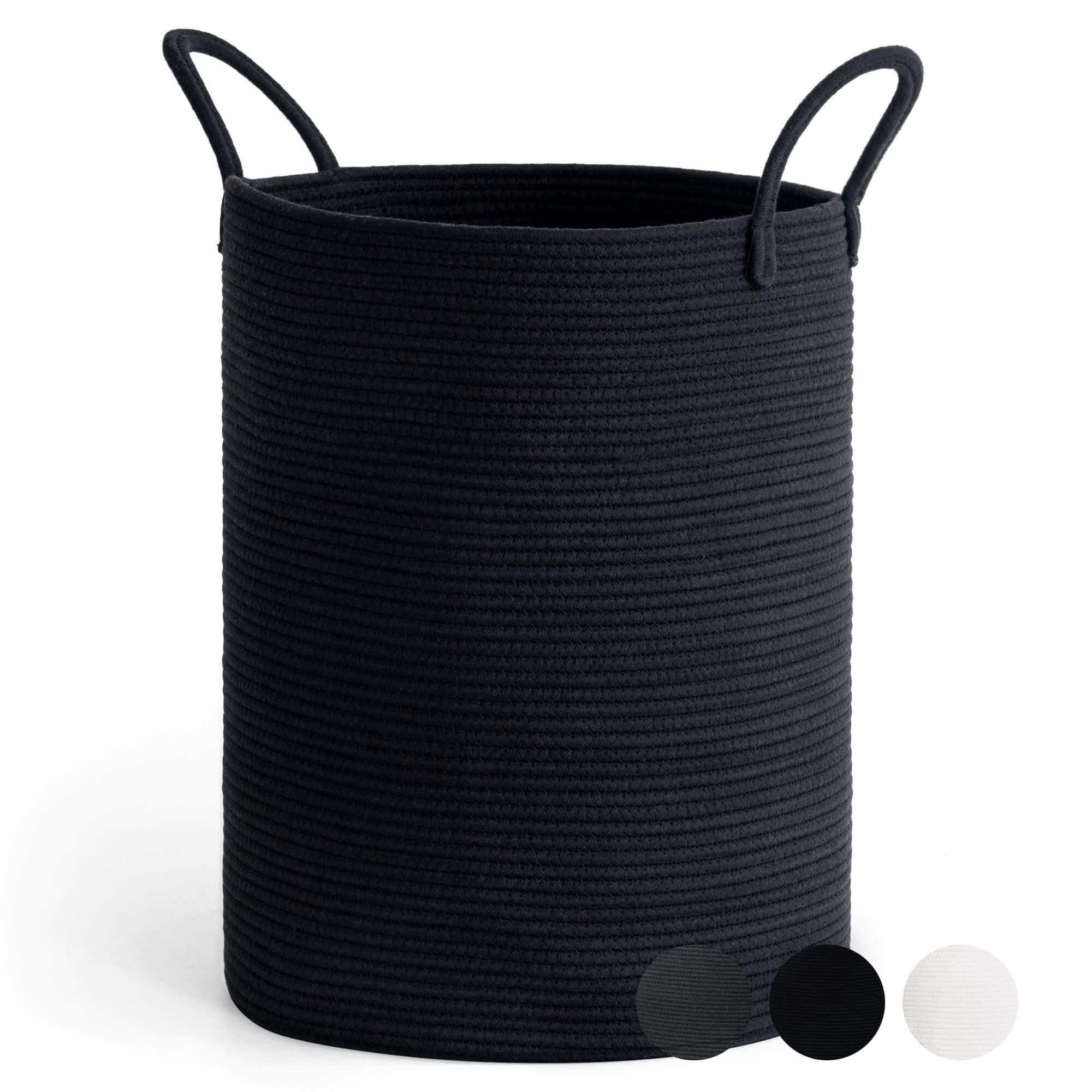 Goodpick Black Woven Rope Laundry Basket, Tall Modern Laundry Hamper for Clothes, Blankets, Toys, Towels, Pillows, Laundry Bin for Living Room, Bedroom, Entryway, 15 x 20 inches, 58L
