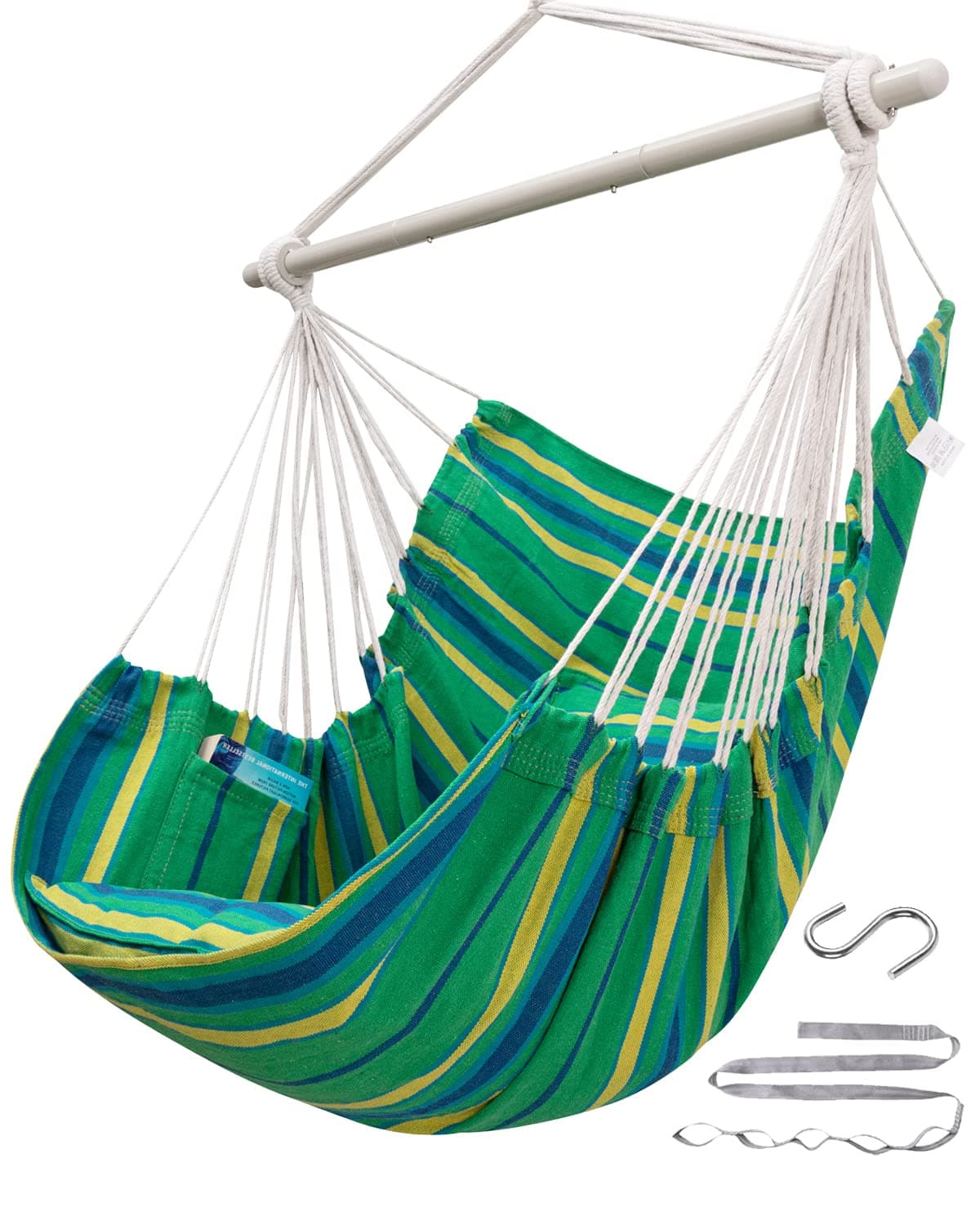 ADVOKAIR Hammock Chair Hanging Chair Swing Large Indoor with Anti-Slip Steel Spread Bar and Pocket-Max 500lbs-2 Cushions, Perfect for Bedroom,Outdoor,Patio, Porch,Backyard…