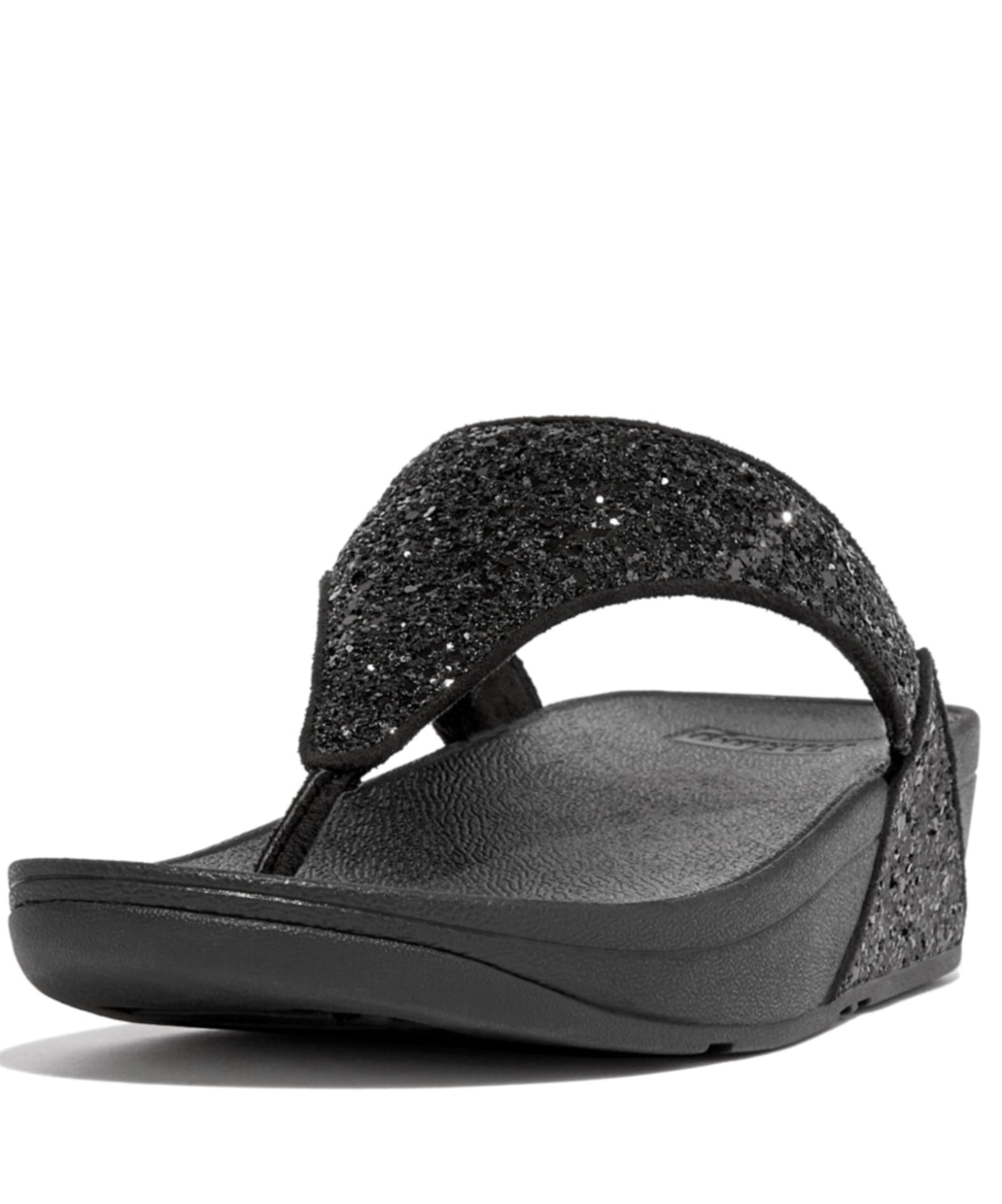Fitflop Women's Lulu Glitter Flip Flops, Toe-Post Sandals, Comfortable with Natural Arch Support - Black Glitter - 5 UK