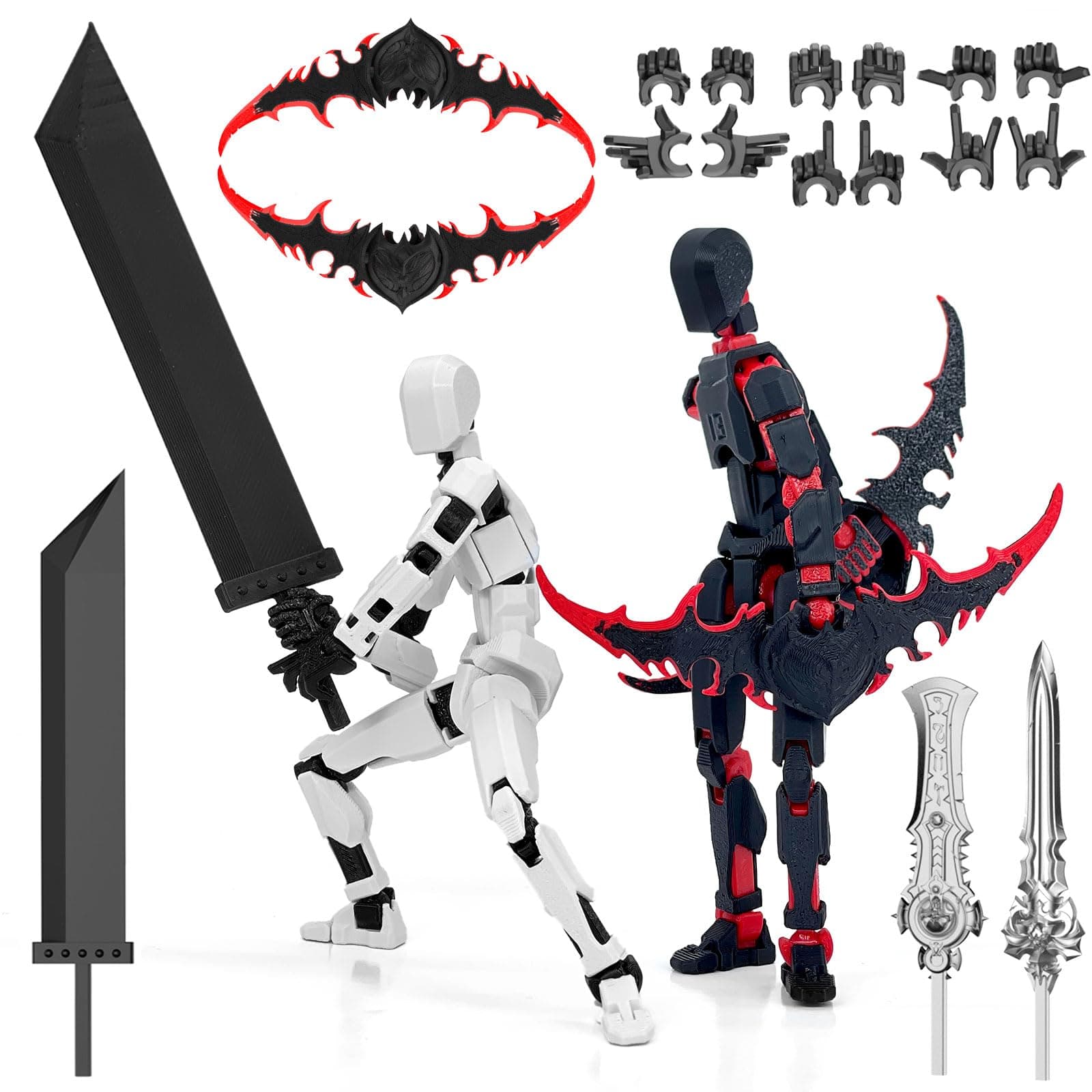 (Assembly Completed) T13 Action Figure Set, Titan 13 Robot Dummy 3D Printed robo 13 Action Figure Articulated, Lucky 13 Gift for Collectors Desktop Decorations (Black Red+White)