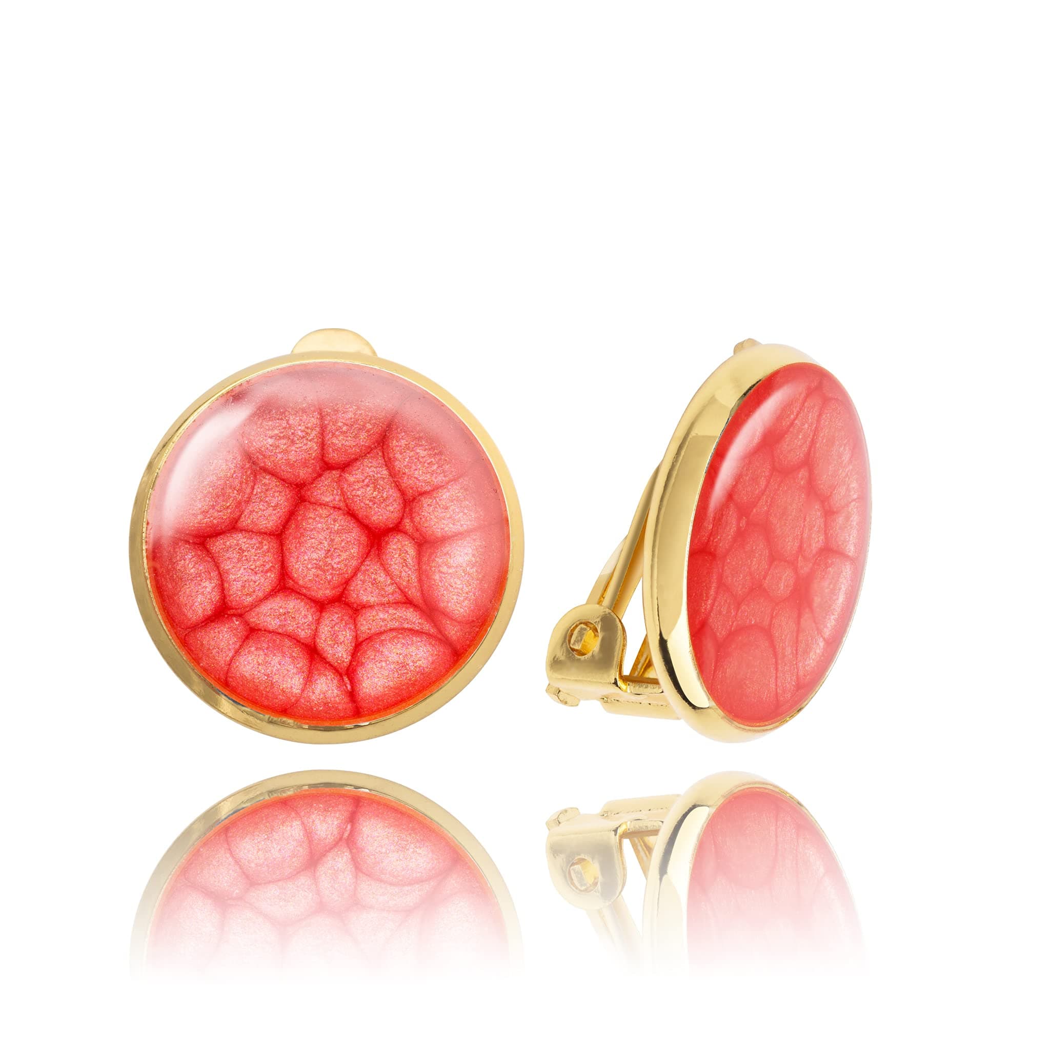 Dragon PorterHandmade Comfortable Small Round Clip on Earrings - Non Pierced Ears for Women - (Style 27 - Painted Red Gold Jewellery)