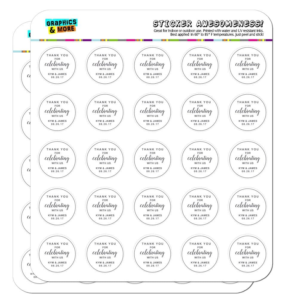 GRAPHICS & MORE and Personalized Custom White Line Circle Thank You for Celebrating with Us Wedding Planner Calendar Scrapbooking Crafting Stickers - 50 1" Clear Stickers