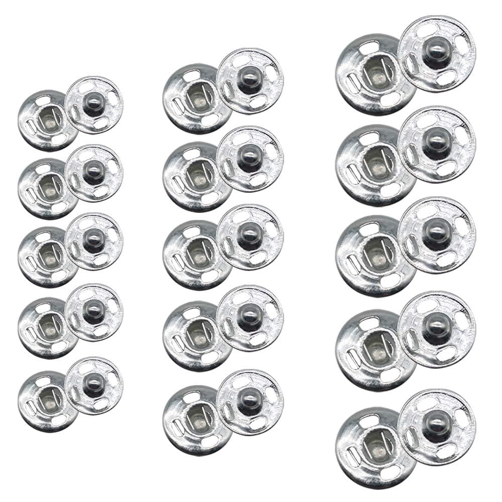 120 Sets 3 Sizes Sew On Snap Buttons Metal Fastener Press for Sewing Clothing Silvery (8mm 10mm 13mm)