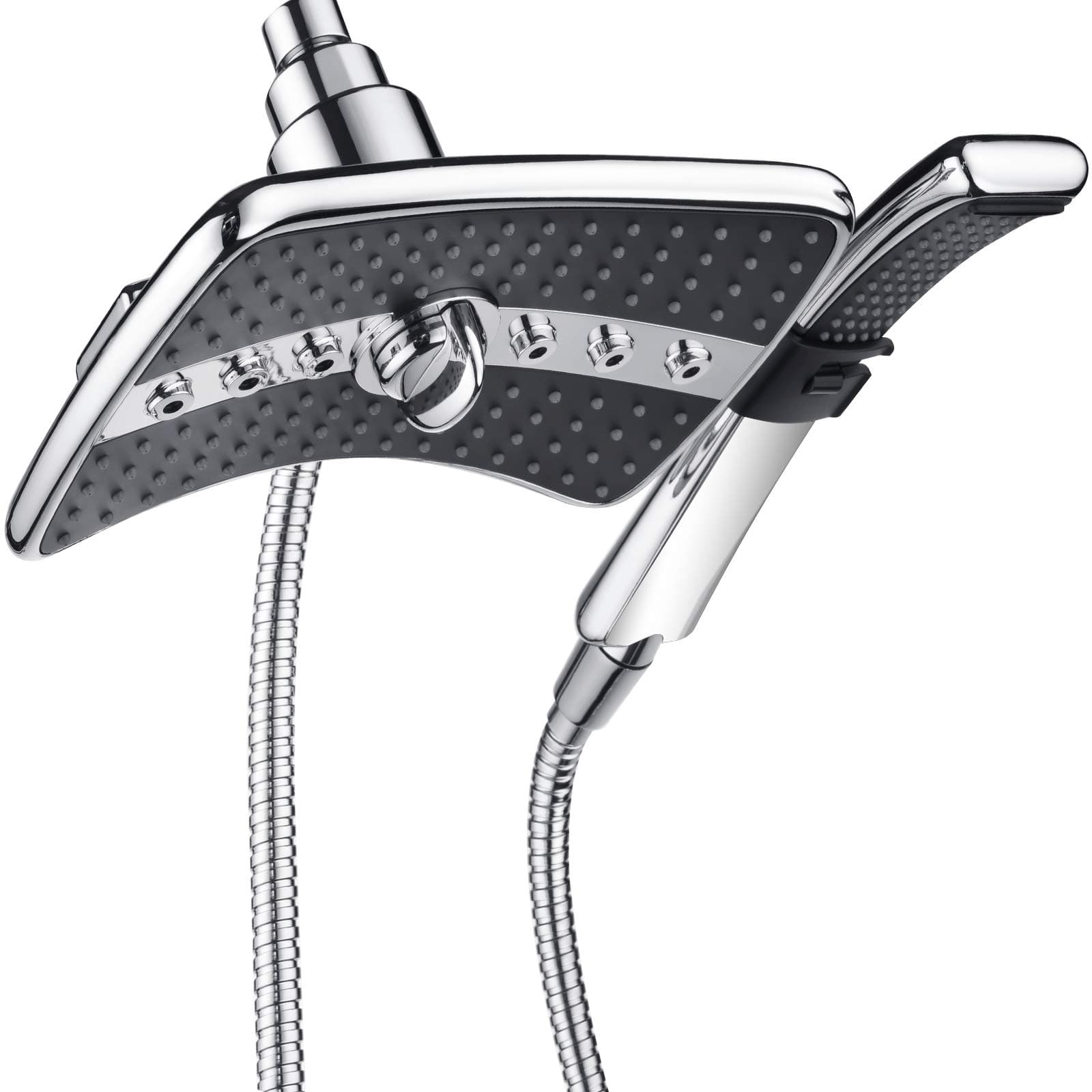 Dual Shower Head Combo Set, Handheld Showerhead Rainfall Shower Head Combo with Black Face, 60 Inch Long Stainless Steel Shower Hose, Chrome