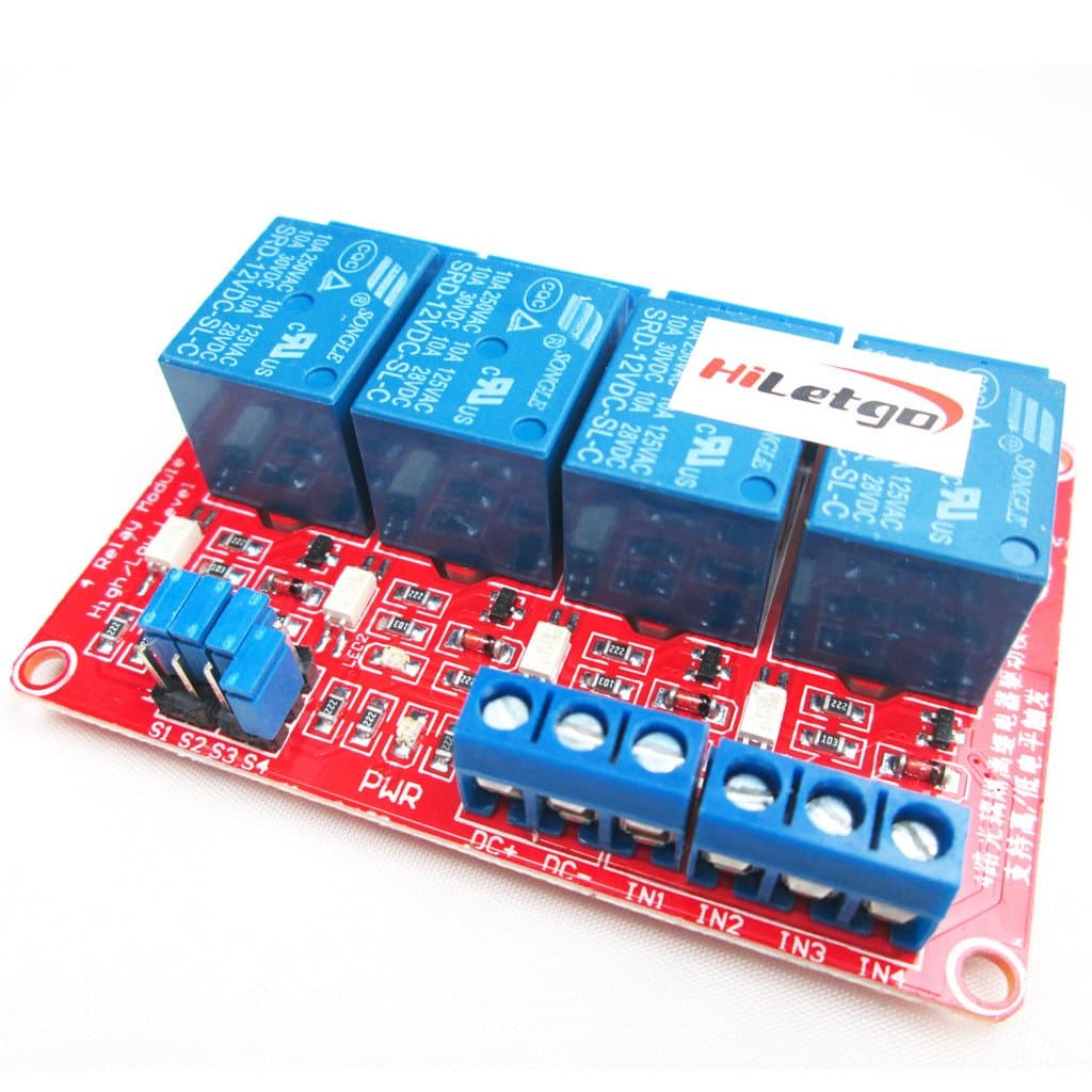 HiLetgo 12V 4 Channel Relay Module with OPTO-Isolated Support High and Low Level Trigger