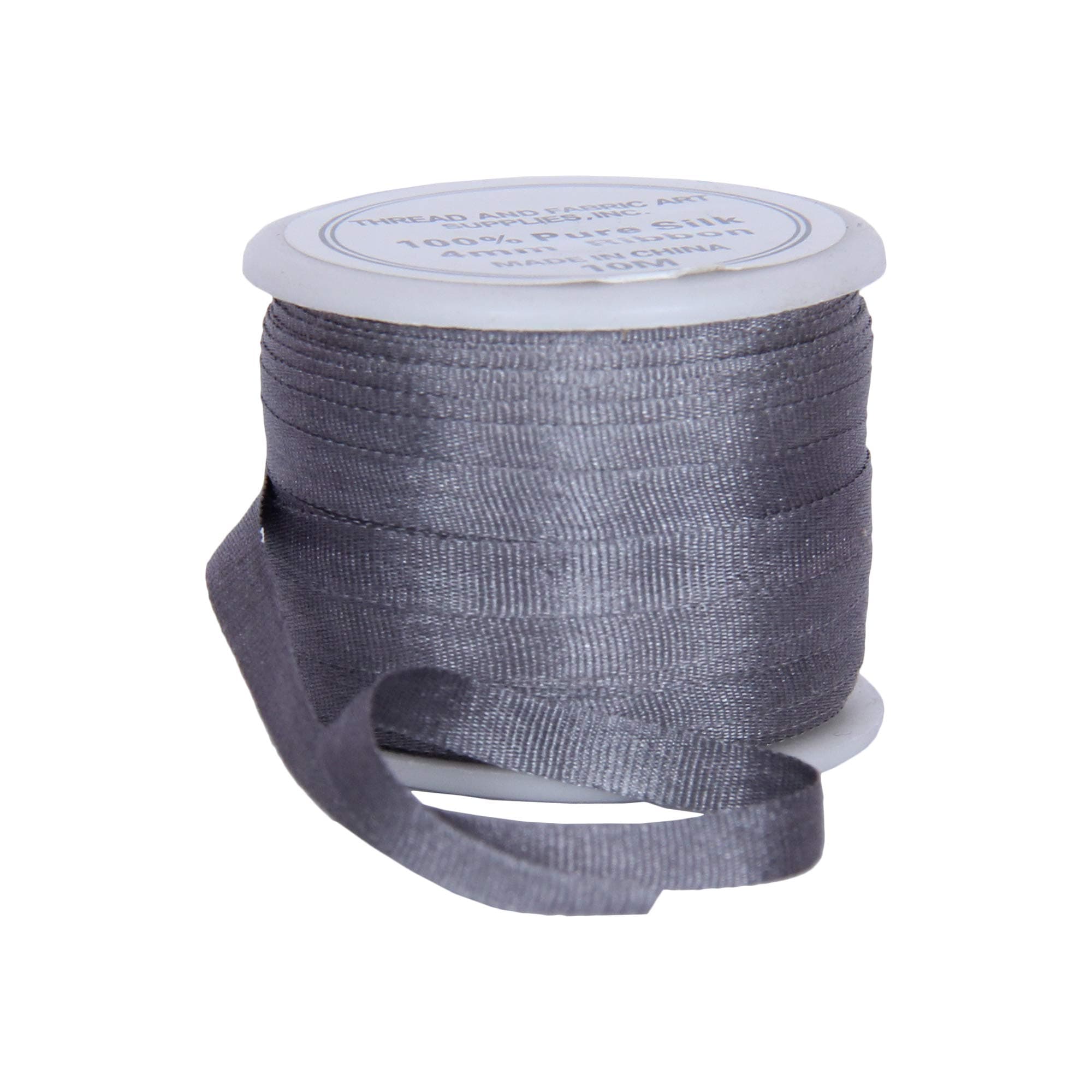 Threadart 100% Pure Silk Ribbon - 3 Sizes - Dozens of Colors - Grey - 4mm No. 704
