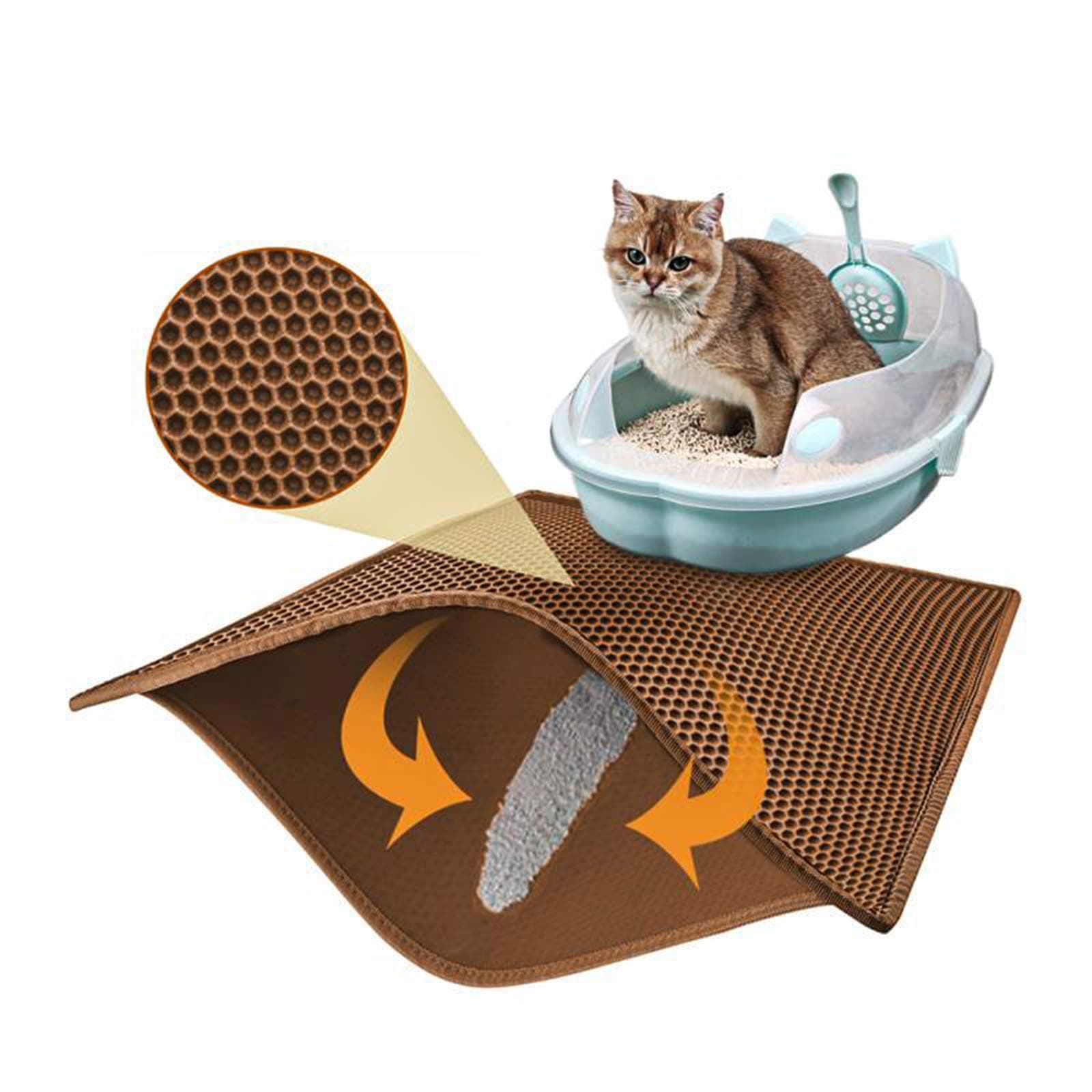 PievievCat Litter Mat Litter Tray Mat of Large Size Double Layer Honeycomb Large Holes Design EVA Material Non-BPA, Soft on Paws and Washable (76X61cm Brown)