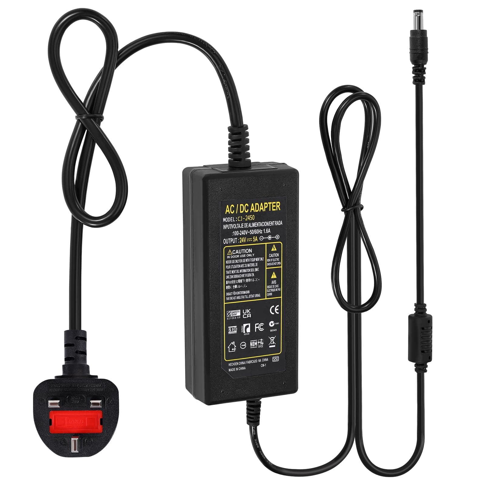 Power Supply 24V 5A,AC 100-240V to DC 24V 120W Converter Adapter Driver Transformer with 5.5mm x 2.5mm/2.1mm Jack, UK Plug for Led Strips,LCD Monitors,CCTV Camera