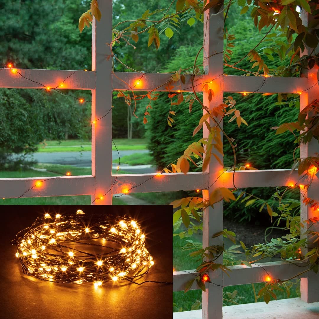 Orange Fairy Holiday String Lights, 33 ft / 10 m - 300 LED Orange Twinkle Firefly Lights for Indoor or Outdoor Thanksgiving Decorations, Desk Decor, Bedroom, Garden & Parties - Easy Plug in Operated