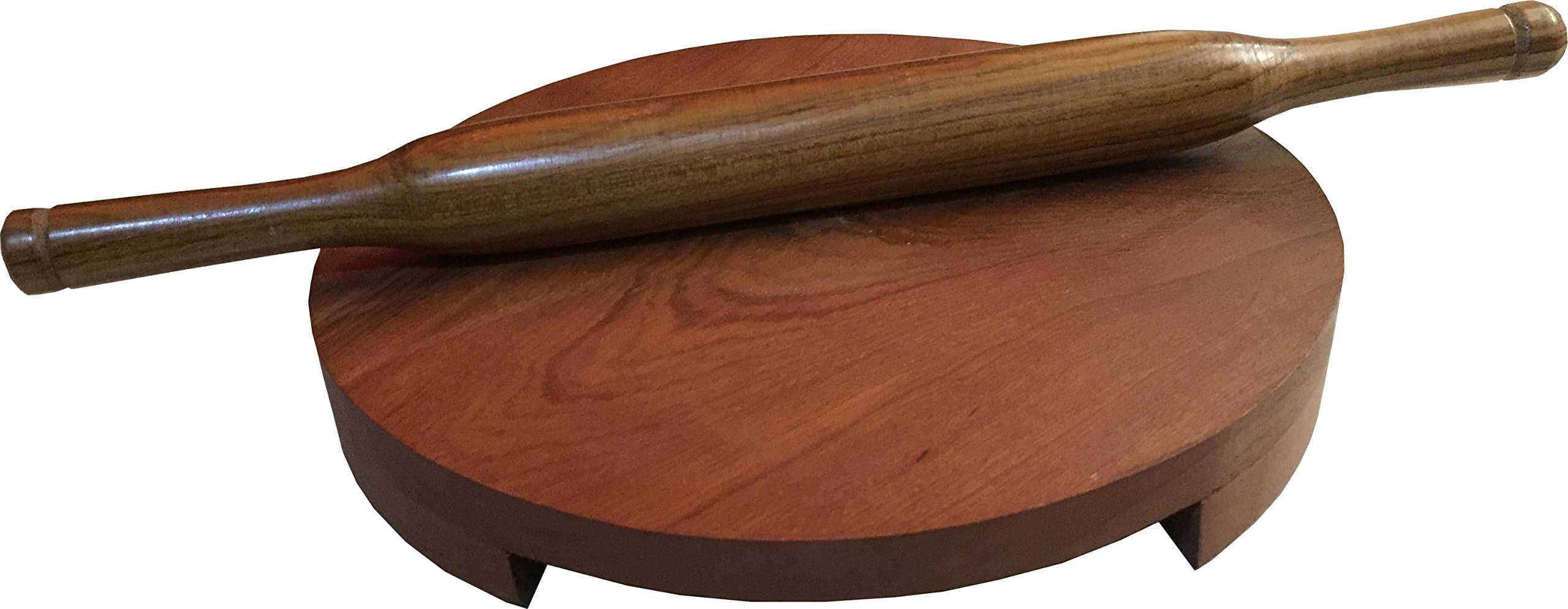 Wooden Belan Chakla, Wooden Circular Board With Rolling Pin