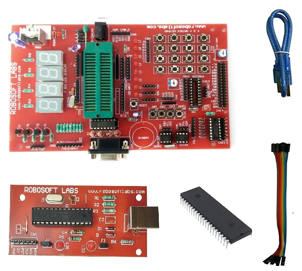 Robosoft Labs 8051/8052 Board with AT89S52, MAX232, RTC, AT24C32, ULN2003 IC & PROGRAMMER