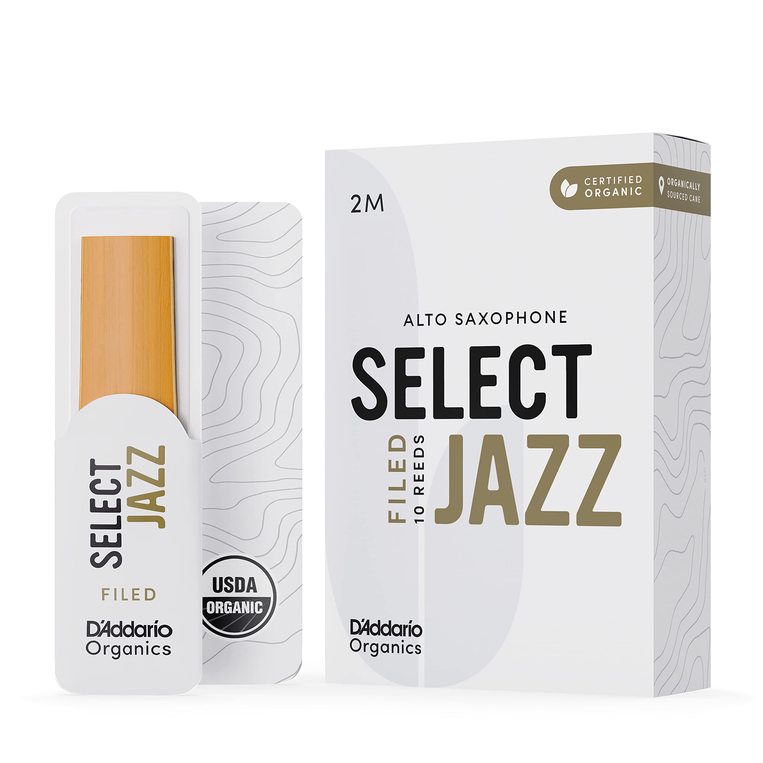 Organic Select Jazz Filed Alto Saxophone Reeds - Sax Reeds - Individually Sealed - 2 Medium, 10 Pack