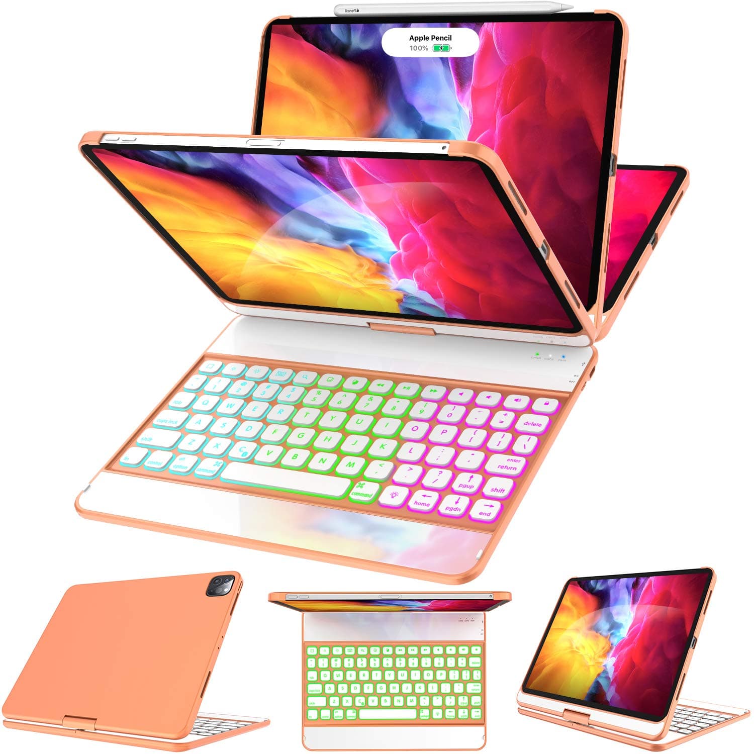 GreenLaw iPad Pro 11 inch 2020/2018 Case with Keyboard - 360° Rotatable-17 Backlit Color-Support Wake/Sleep-Wireless Keyboard Case for iPad Pro 11 2nd/ 1st Generation, Papaya