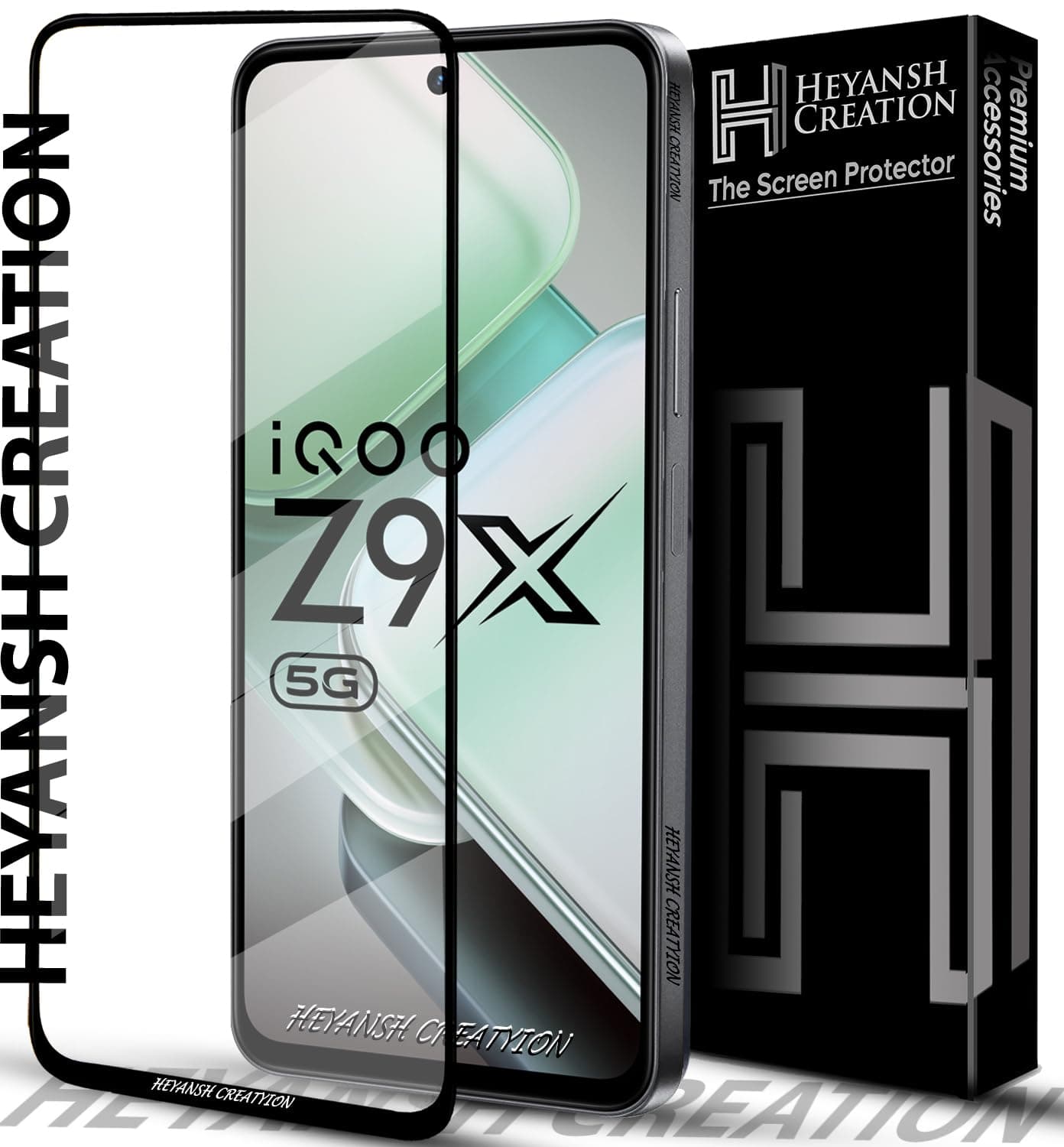 HEYANSH CREATION Tempered Glass Screen Protector Compatible For Iqoo Z9X 5G Smartphone With Edge-To-Edge Protector Coverage And Easy Installation Kit,Pack Of 1,Black