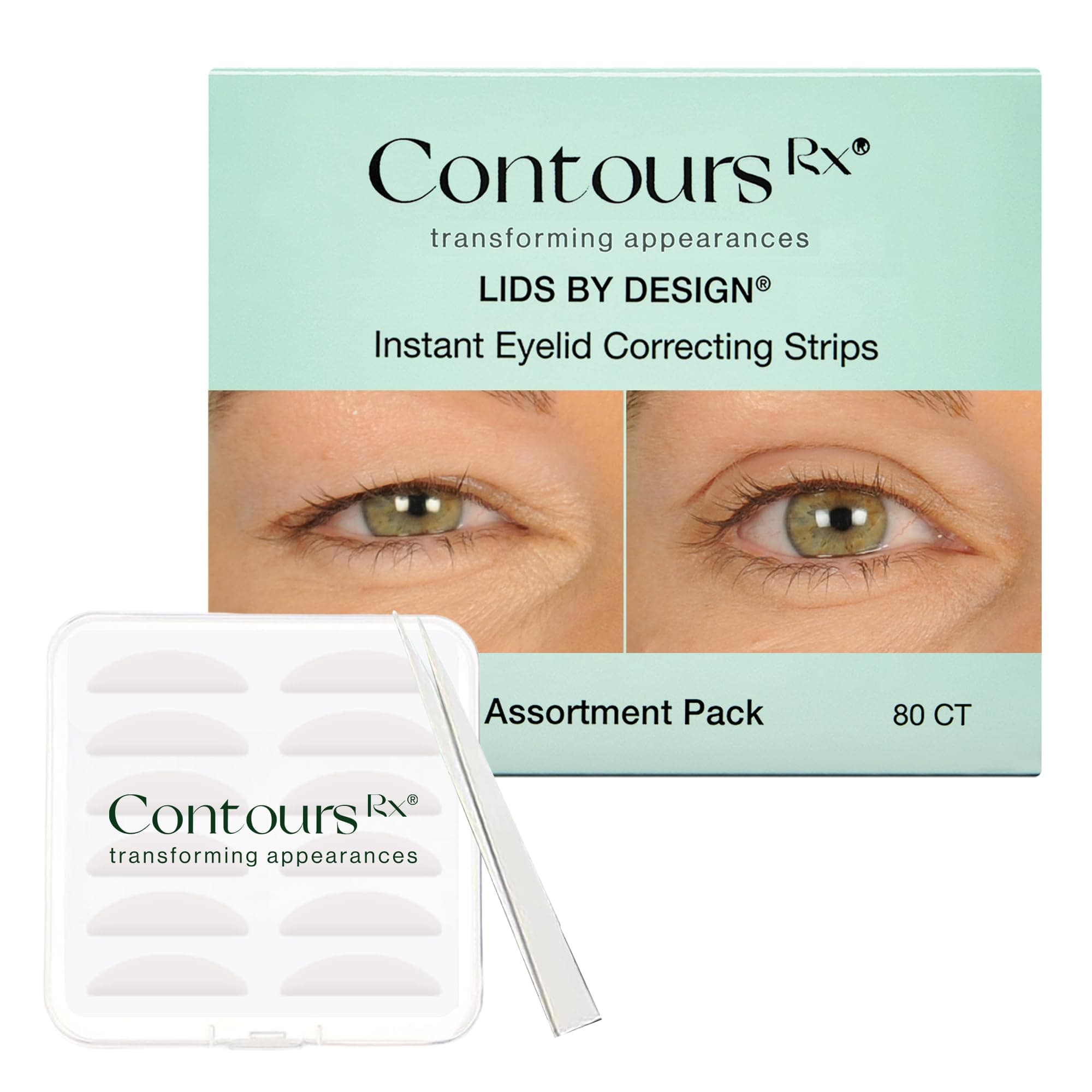 Contours Rx Lids by Design – Assorted Instant Eyelid Lift Strips (N°4–N°7) for Slight to Dramatic Droopy, Hooded & Heavy Lids – Transparent, Medical-Grade, Non-Surgical Eye Lift Tape – 80 Count