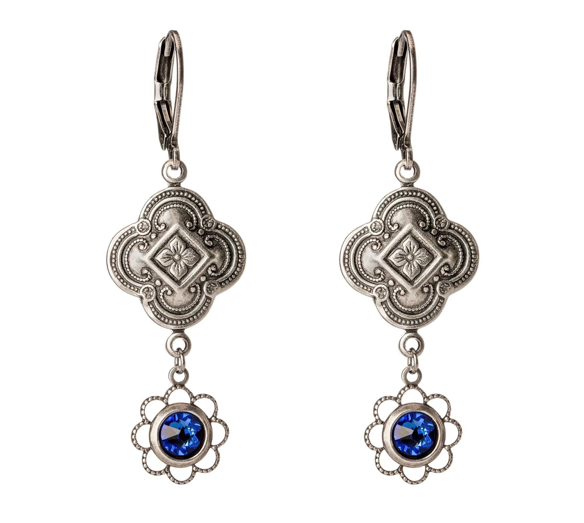 Art Deco, Edwardian style Earrings with Sapphire Colour Crystal