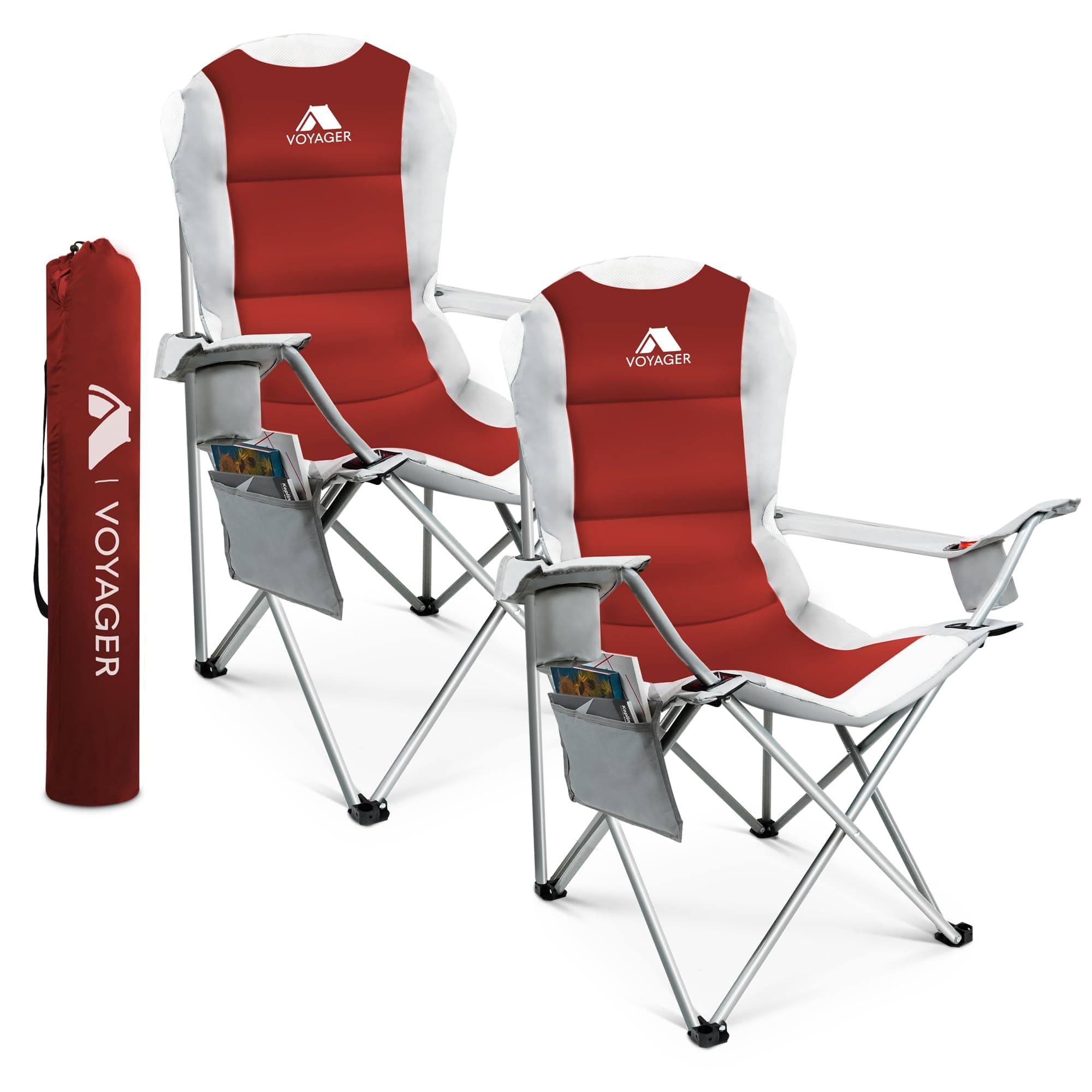 2 Pack Outdoor Camping Chair Set,120kg Capacity, 3.3kg Per Chair, Waterproof Folding Chairs with Cup Holder & Side Pockets, Portable Chairs for Garden, Fishing, Picnic Camping & Travel Comfort