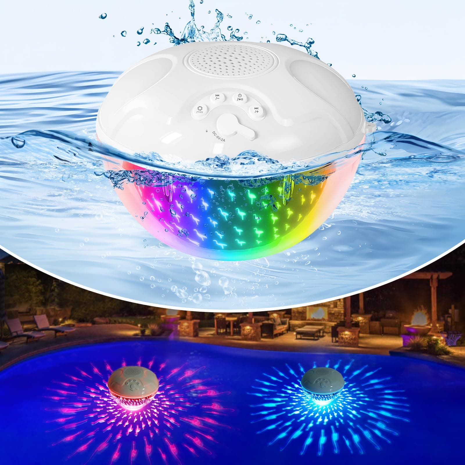 Blufree Floating Pool Speaker with Colorful Lights, Flamingo IP68 Waterproof Bluetooth Speakers for Pool, HD Stereo Sound, Handsfree Calling Hot Tub Speaker for Swimming Pool, Spa and Outdoors