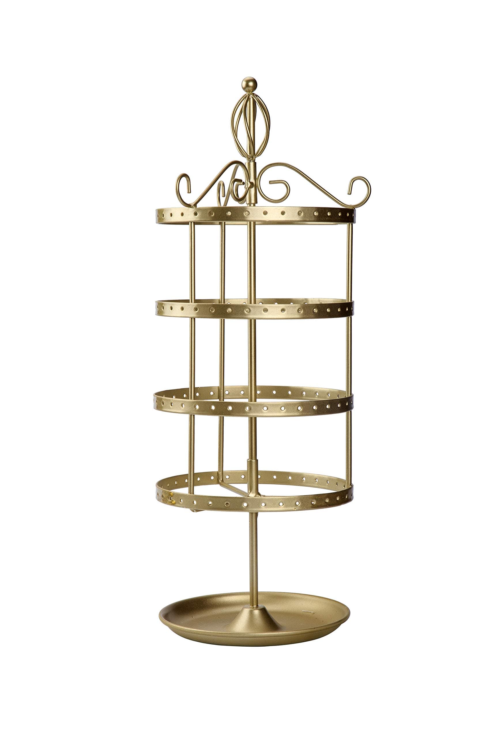 4 Tiers Rotating Jewelry Organizer Earring Holder Stand Earring Tree Tabletop Metal Display Rack for Women and Girl - Gold