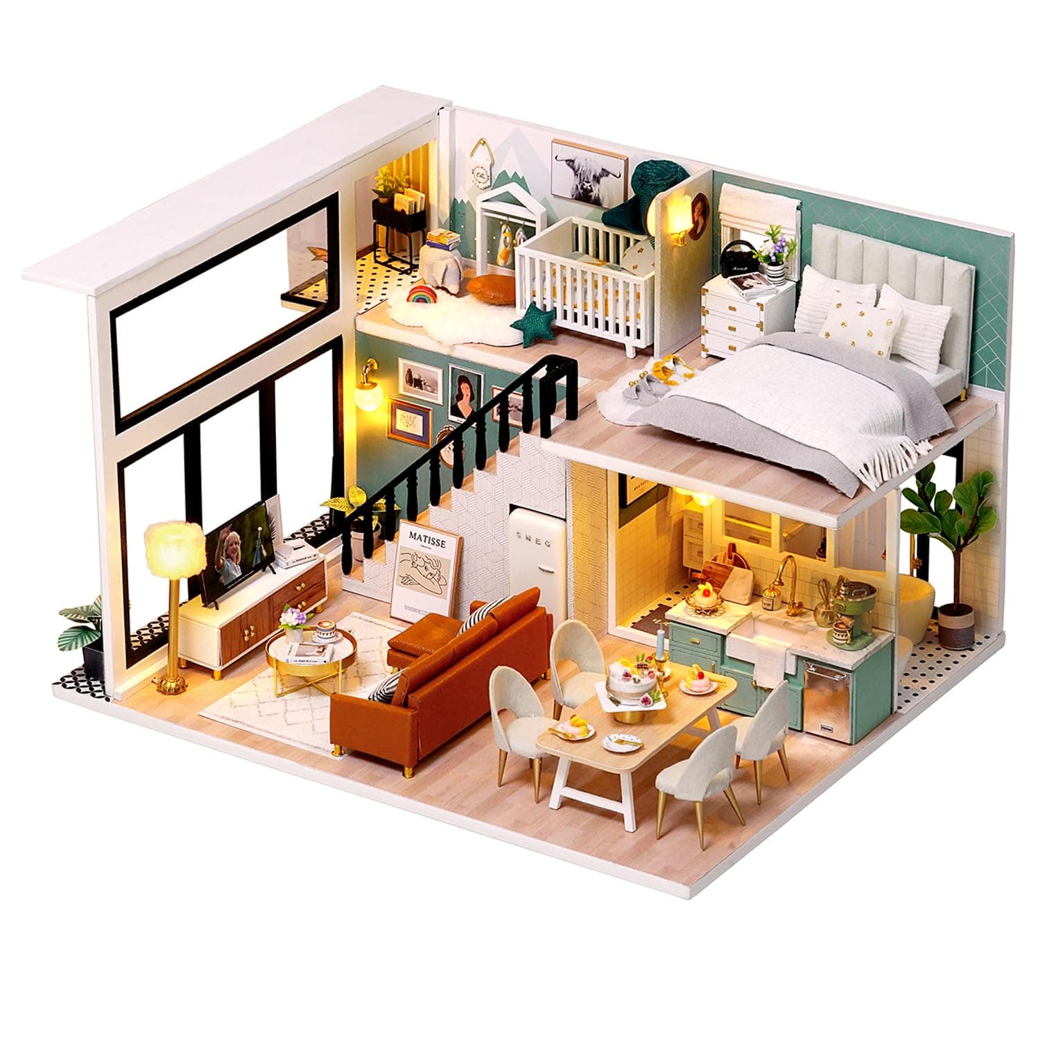 TuKIIE DIY Miniature Dollhouse Kit with Furniture, 1:24 Scale Creative Room Mini Wooden Doll House Accessories Plus Dust Proof & Music Movement for Kids Teens Adults(Comfortable Life)