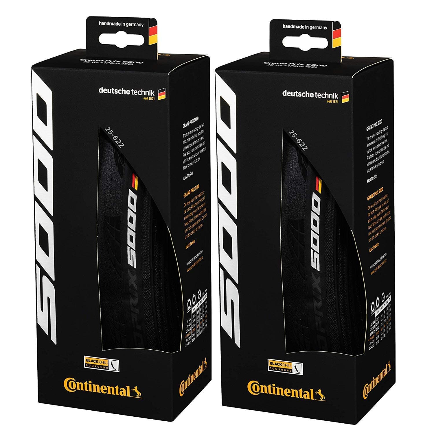 Continental Grand Prix 5000 - Road Bike Tire | The Best Allrounder in the Field - BlackChili, Vectran Breaker, LazerGrip, Active Comfort Technology, 2 Pack