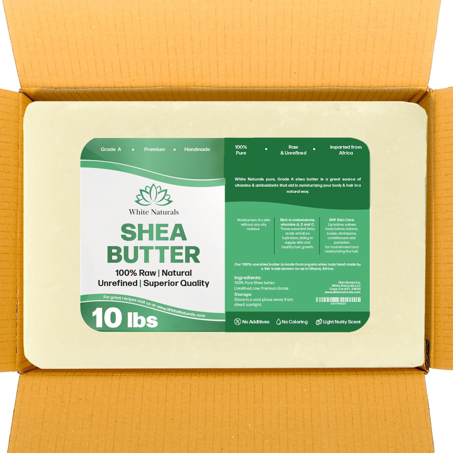 White Naturals Bulk Shea Butter 10 lb Pure, Raw, Unrefined, African, Grade A,Ivory, Perfect Skin Moisturizer, DIY Lip Balms, Stretch Marks, Recover Sun Damage, Kids Cream