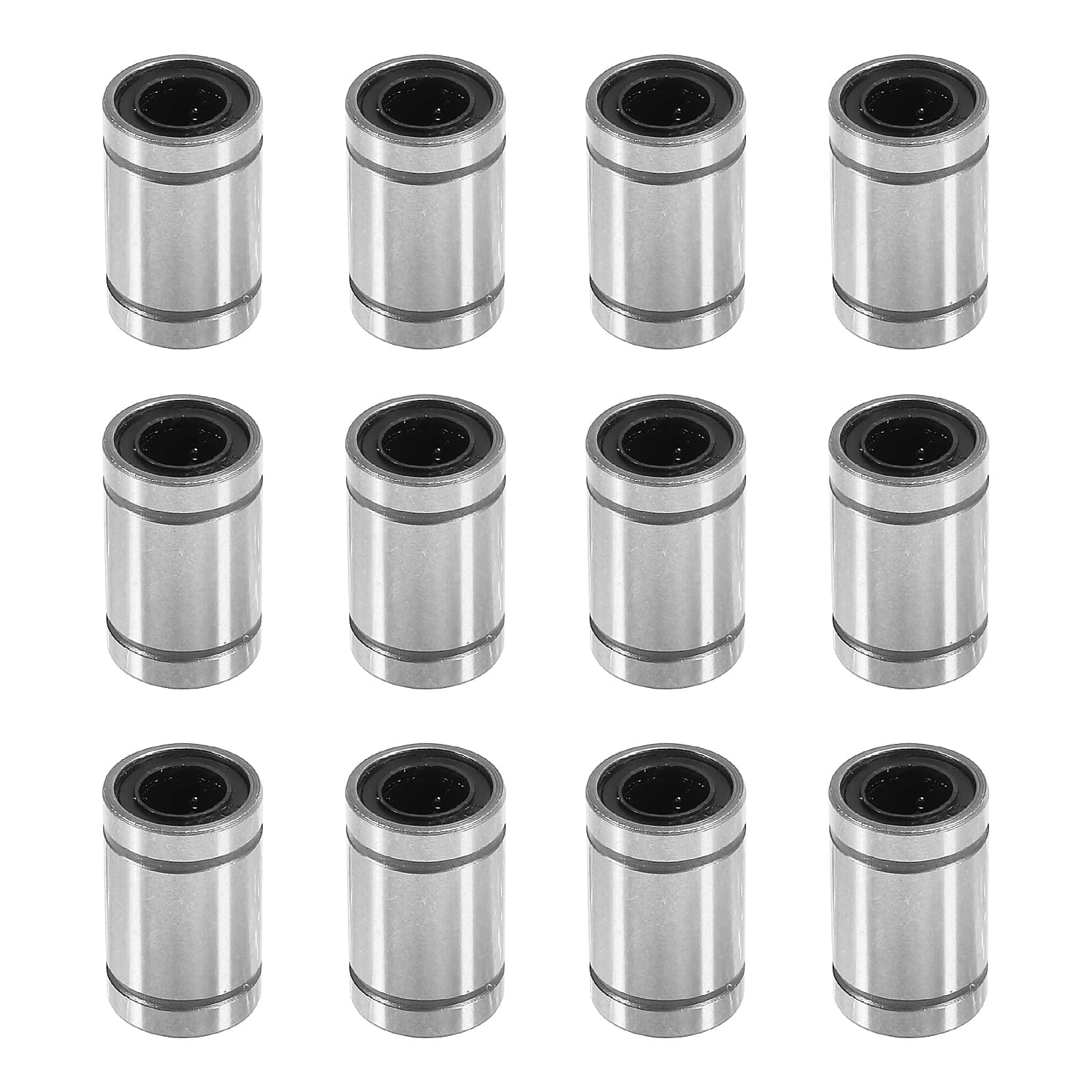 12PCS LM8UU Linear Ball Bearings, 8mm Bore Dia Linear Motion Bushing with Double Side Rubber Seal Great for CNC Machine 3D Printer