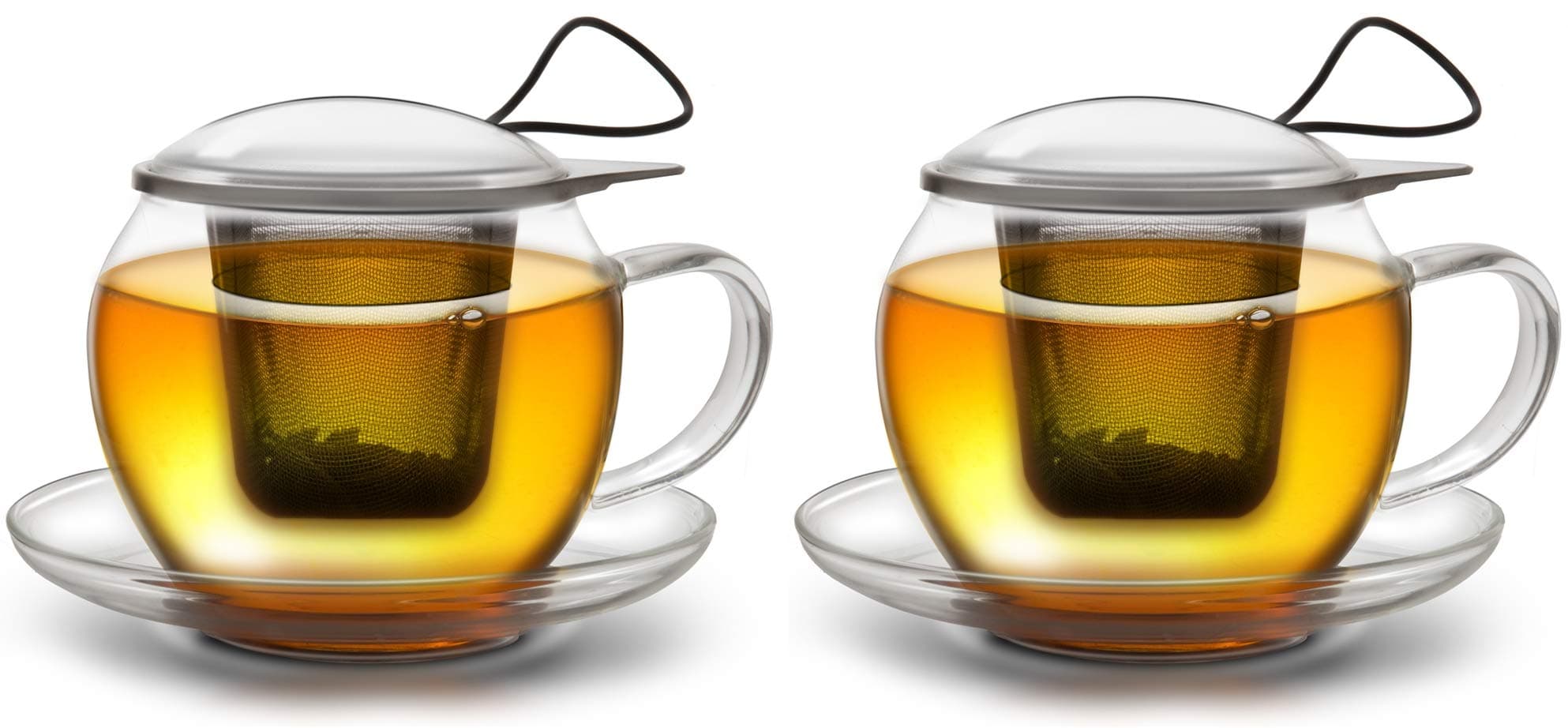 CreanoJumbo Tea Cup Xxl With Handle And Integrated Stainless Steel Strainer, Glass Lid And Saucer | 450Ml- Transparent, 2Xl (Pack Of 2)