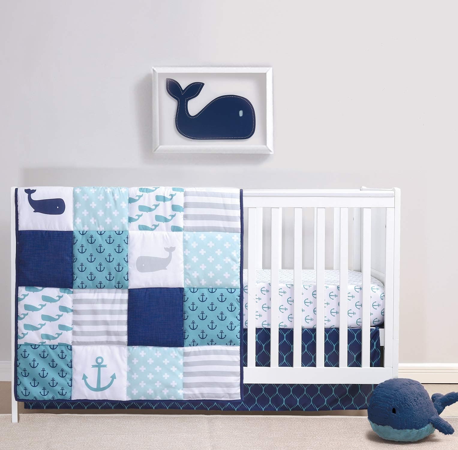 The Peanutshell 3 Piece Baby Crib Bedding Set for Boys - Newborn, Infant & Toddler Nursery Bed Set Decor with Fitted Crib Sheet, Dust Ruffle Comforter - Nautical