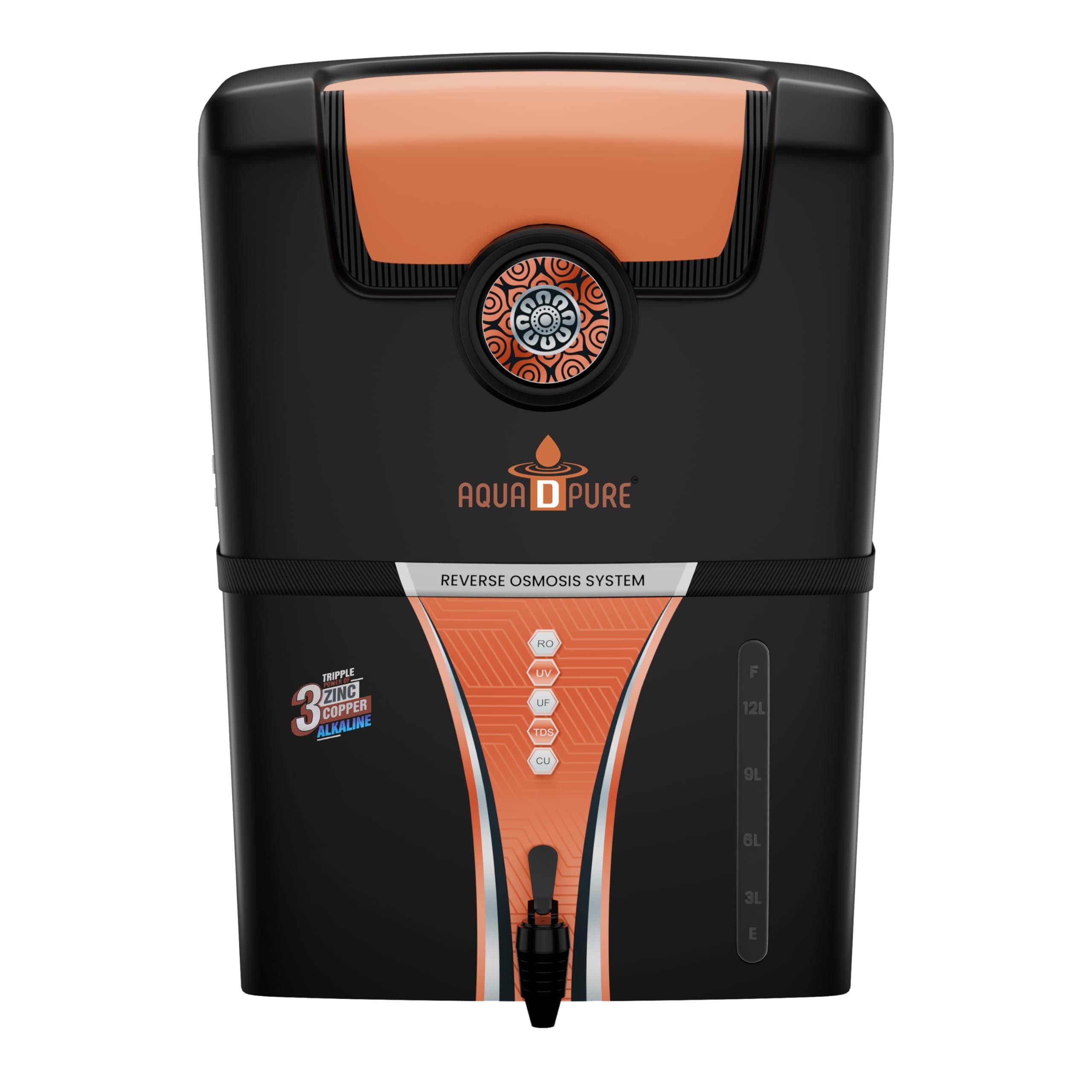 AQUA D PURE 4 in 1 Copper RO Water Purifier with 10 Stage Purification Filtration, UV, UF, TDS Adjuster and 12 Liter Large Storage Tank (S35 AGS Copper RO)