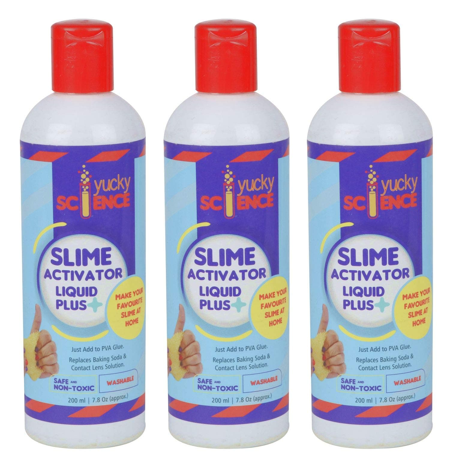 Yucky Science Slime Activator Liquid Plus (Pack of 3 Bottles, 200 ml Each), Clear
