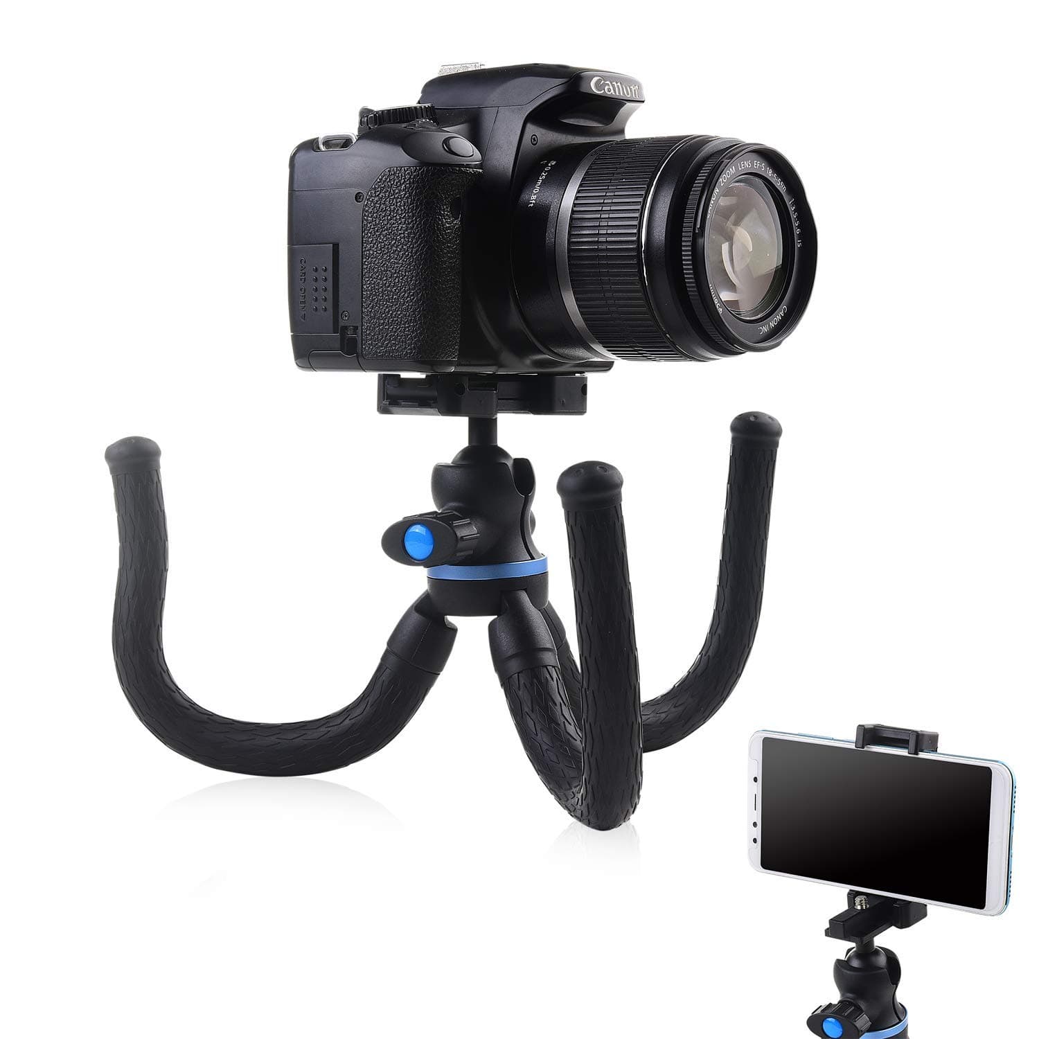 Wapexo Camera Mobile Tripod, Octopus Style Adjustable Live Stream Vlogging Tripod with Clip, Flexible 360° Rotating Travel Tripod for Smartphone Camera DSLR, Sports Video Travel Outdoor Recording