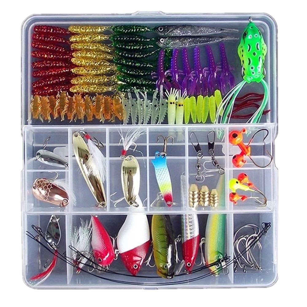 CARREY Fishing Lures,Soft Bait Pike Trout Salmon+Box Set,Lure the whole 125Pcs Artificial Bait,Soft Plastic Lures and Hard Fishing Lures accessories, more size fish hooks and simulation insects
