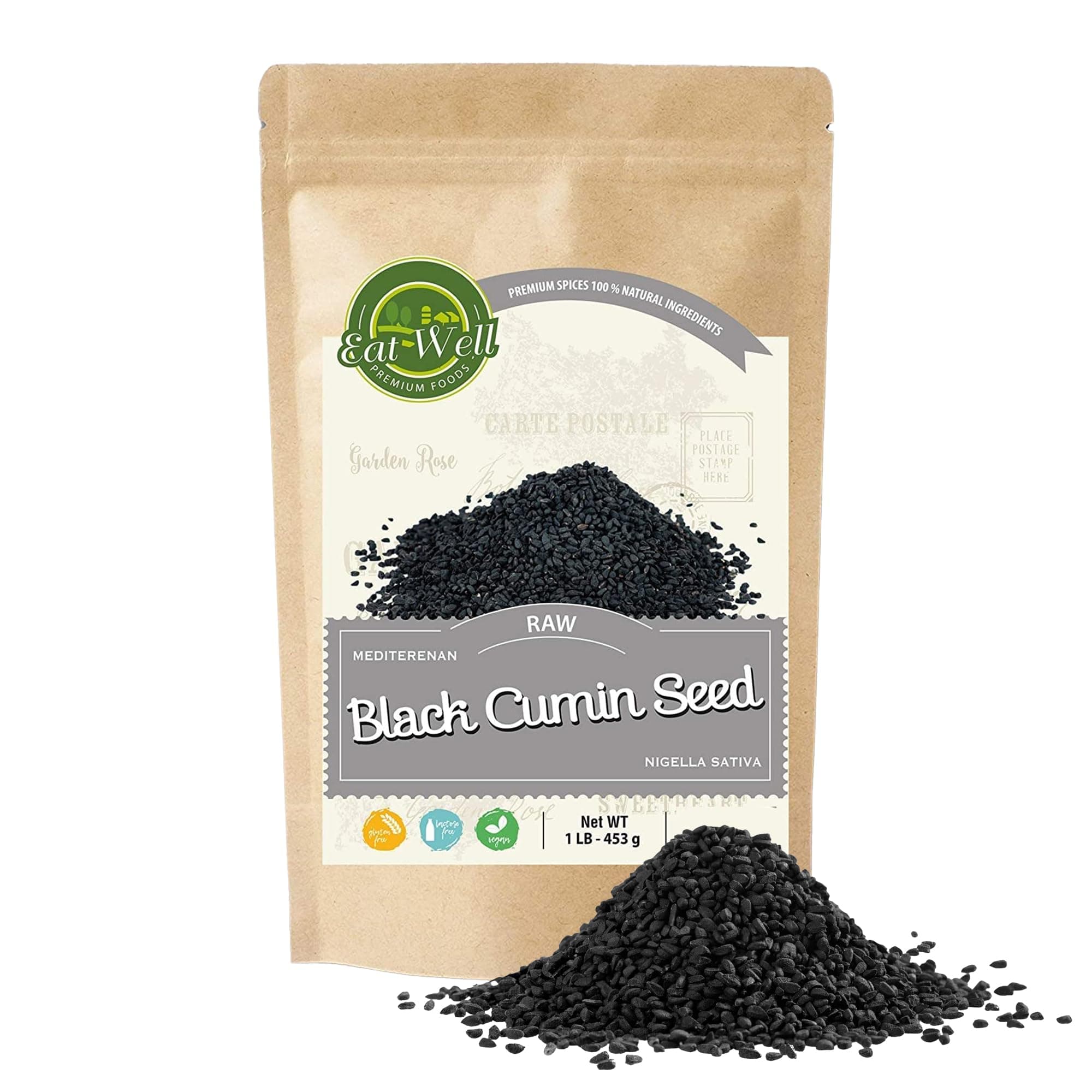 Eat Well Black Cumin Seeds 16 oz (1lb), Bulk Size 100% Natural Raw Whole Nigella Sativa Black Seed, Traditional Spices & Seasonings, Spice Ingredients for Cooking, Large Size Resealable Pack
