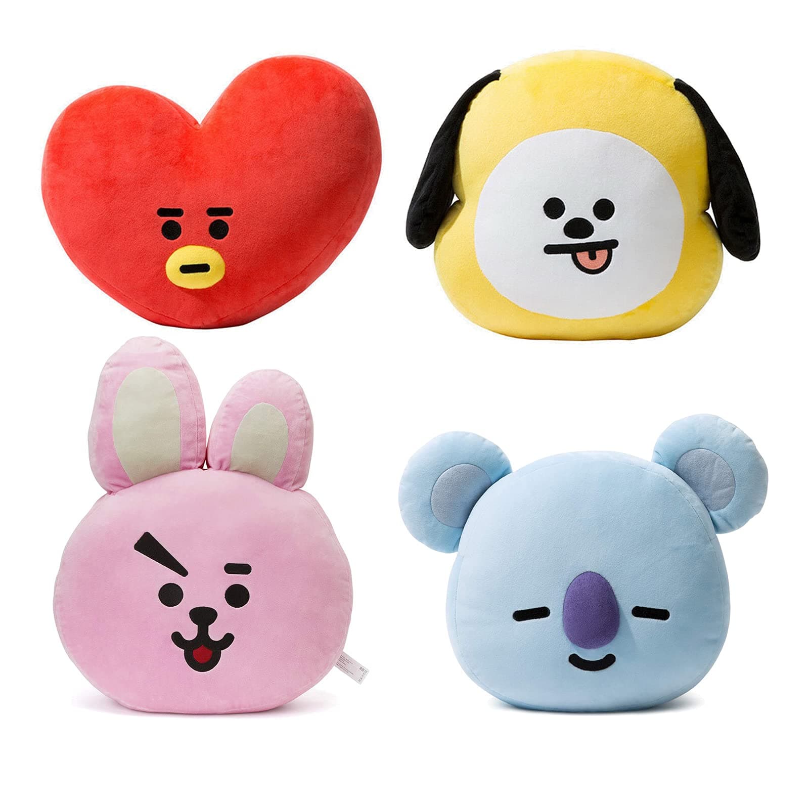 Chimmy, Cooky, Koya & Tata Plush Throw Pillow, Animal Stuffed Toys Throw Pillow,Compatible for BTS BT21 Character Chimmy, Cooky, Koya & Tata, Pack of 4 and BTS Cartoon Sticker Free