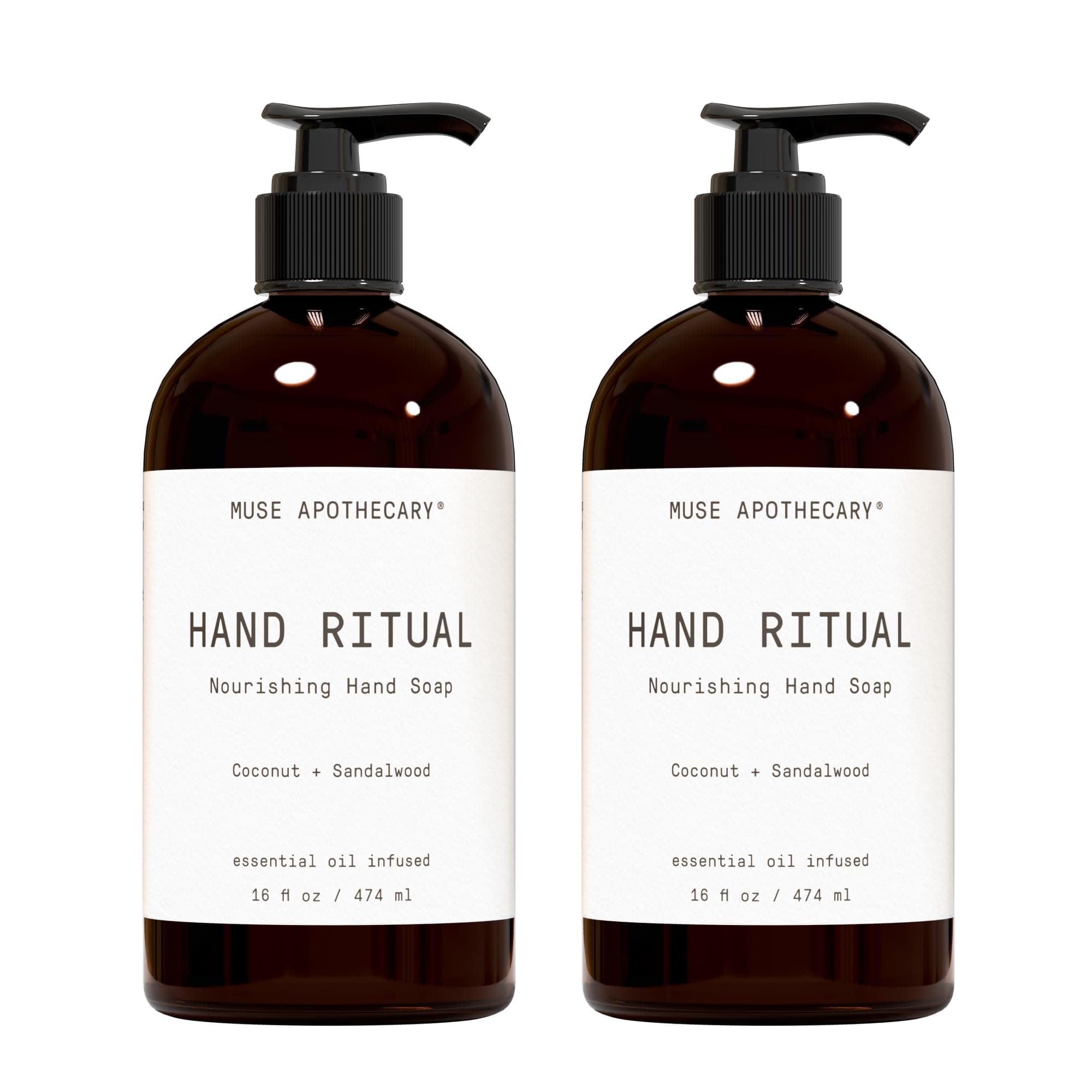 Hand Ritual - Aromatic and Nourishing Hand Soap, Infused with Natural Aromatherapy Essential Oils - USDA Certified Biobased - 16 oz, Coconut + Sandalwood, 2 Pack