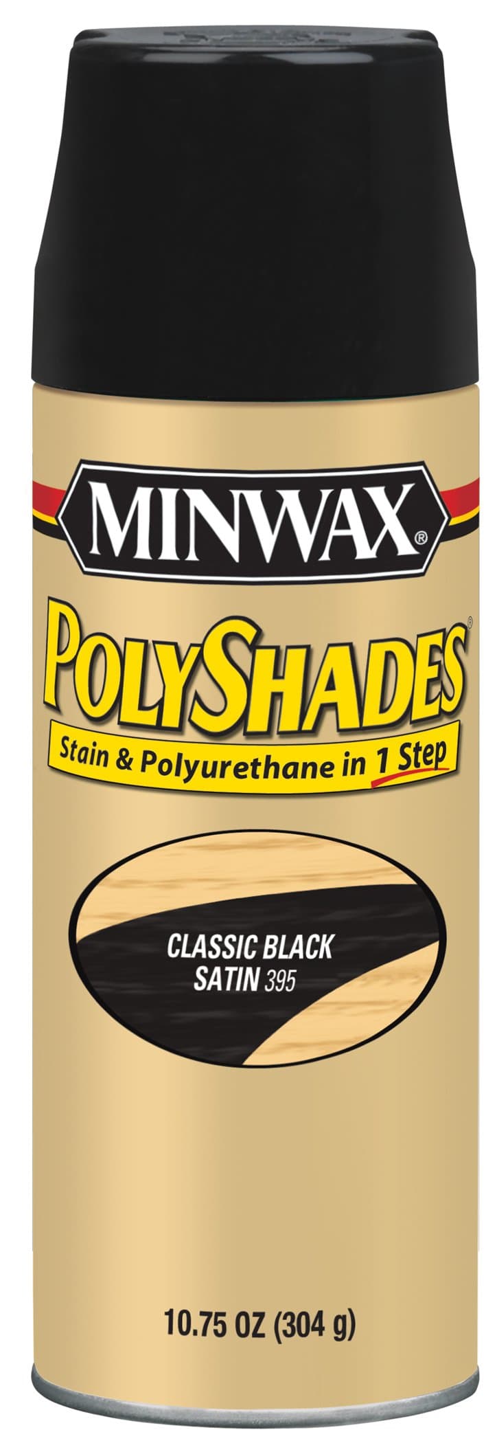 Minwax 313950000 Polyshades - Stain & Polyurethane in 1 Step, 10.75 ounce Spray, Classic Black, Satin
