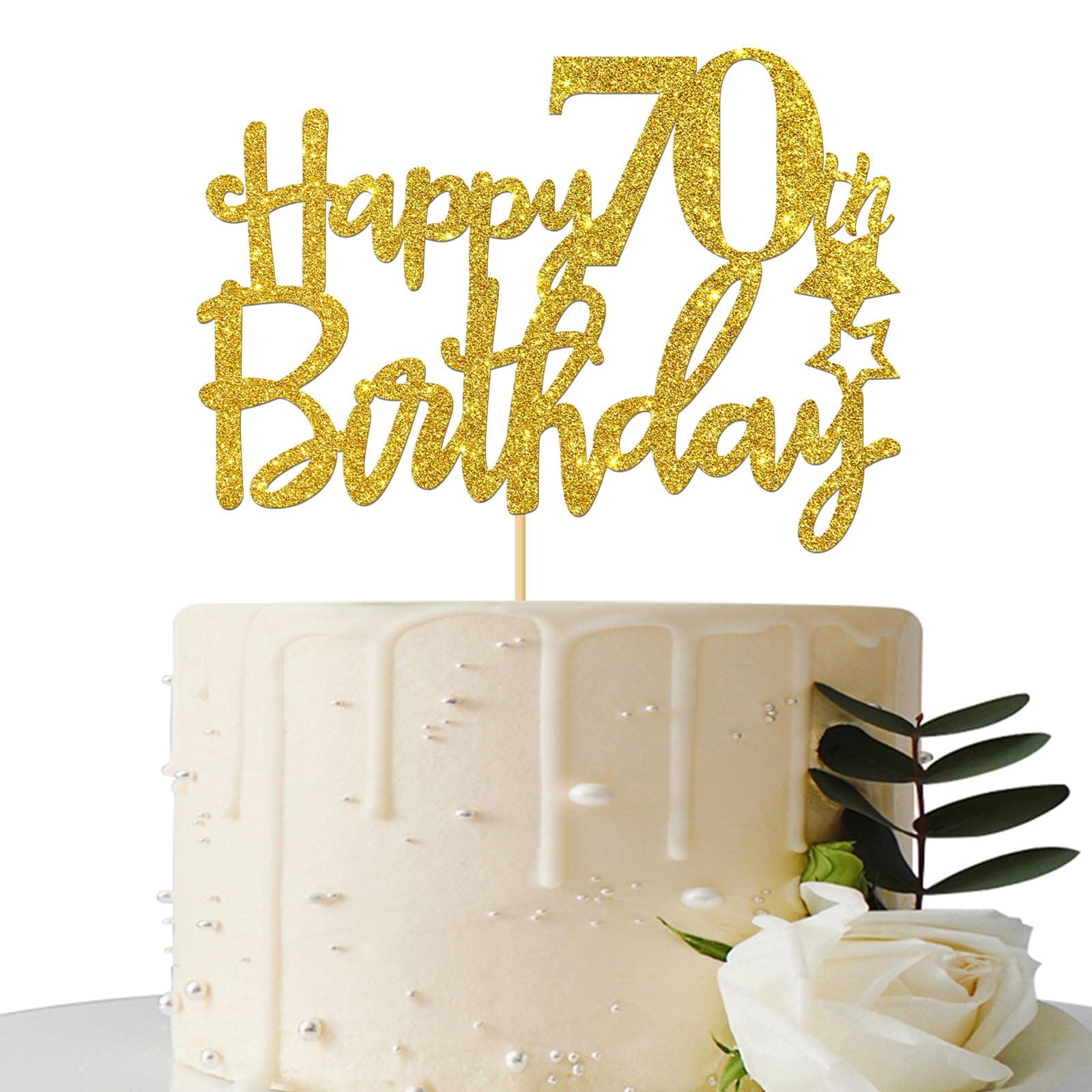 Gold Glitter Happy 70th Birthday Cake Topper, Hello 70, Cheers to 70 Years, 70 & Fabulous Party Decoration