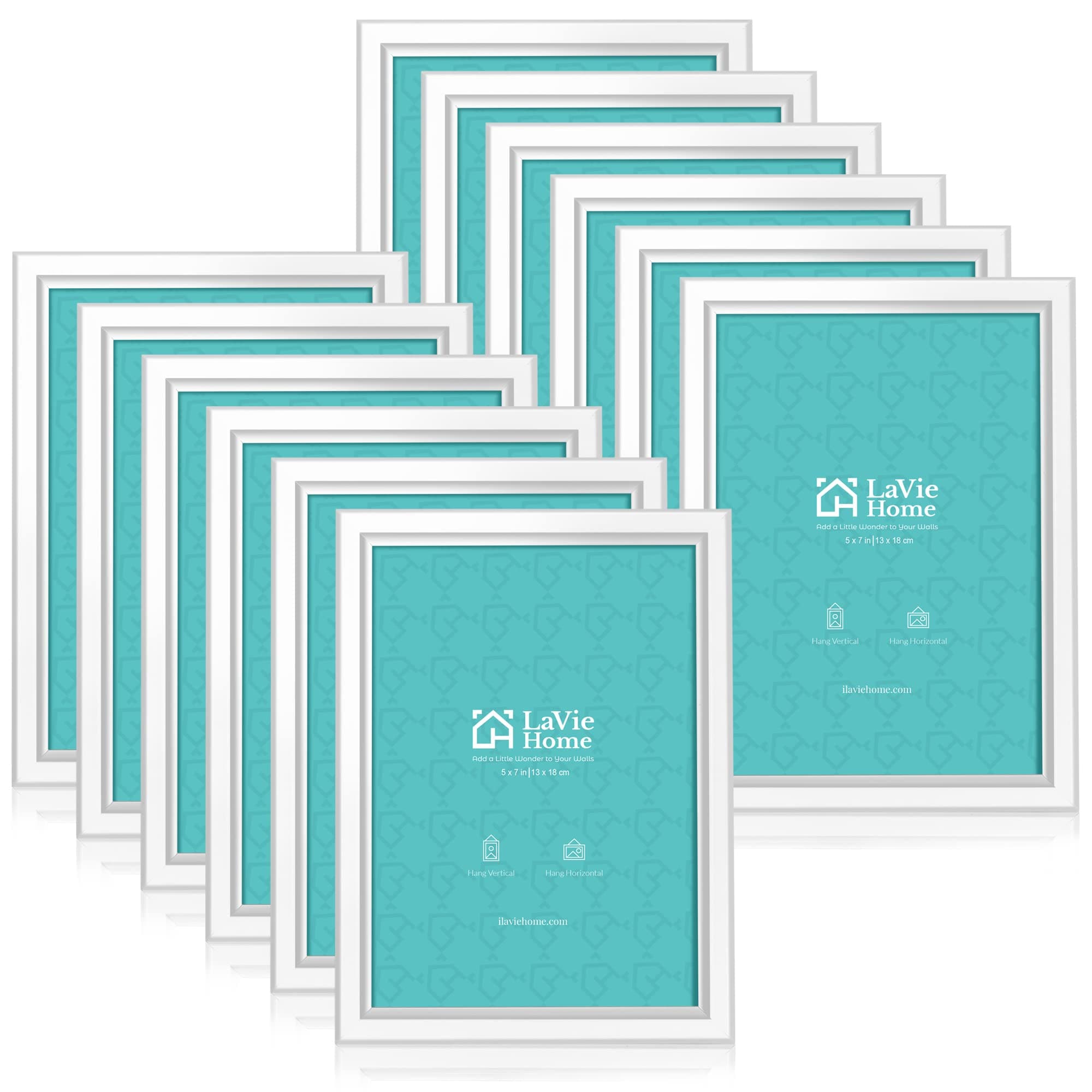 LaVie Home 5x7 Picture Frames (12 Pack, White) Simple Designed Photo Frame with High Definition Glass for Wall Mount & Table Top Display, Set of 12 Classic Collection