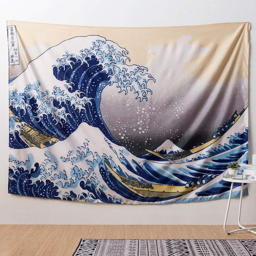 IcosaMro Great Wave Tapestry for Bedroom 60x82.7 Inch Large Wall Hanging Art Wall Decor with Hemmed Edges, Ocean Wall Blanket Home Decor for Bedroom College Dorm, The Great Wave Off Kanagawa