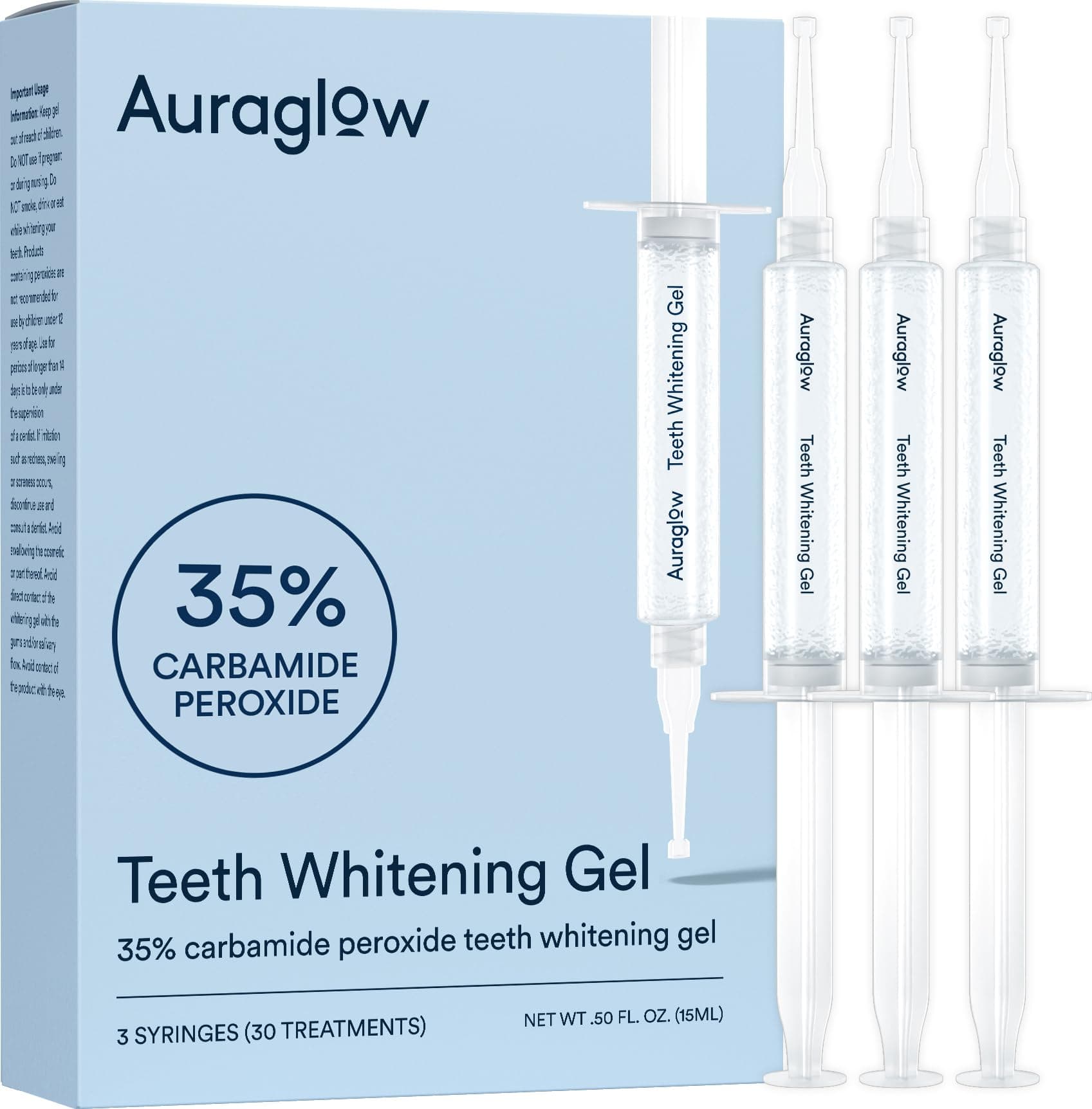 35% Teeth Whitening Gel for Trays, Retainers & Aligners – Dentist Strength Carbamide Peroxide Whitener, 30 Treatments, 3 Syringes (5mL)